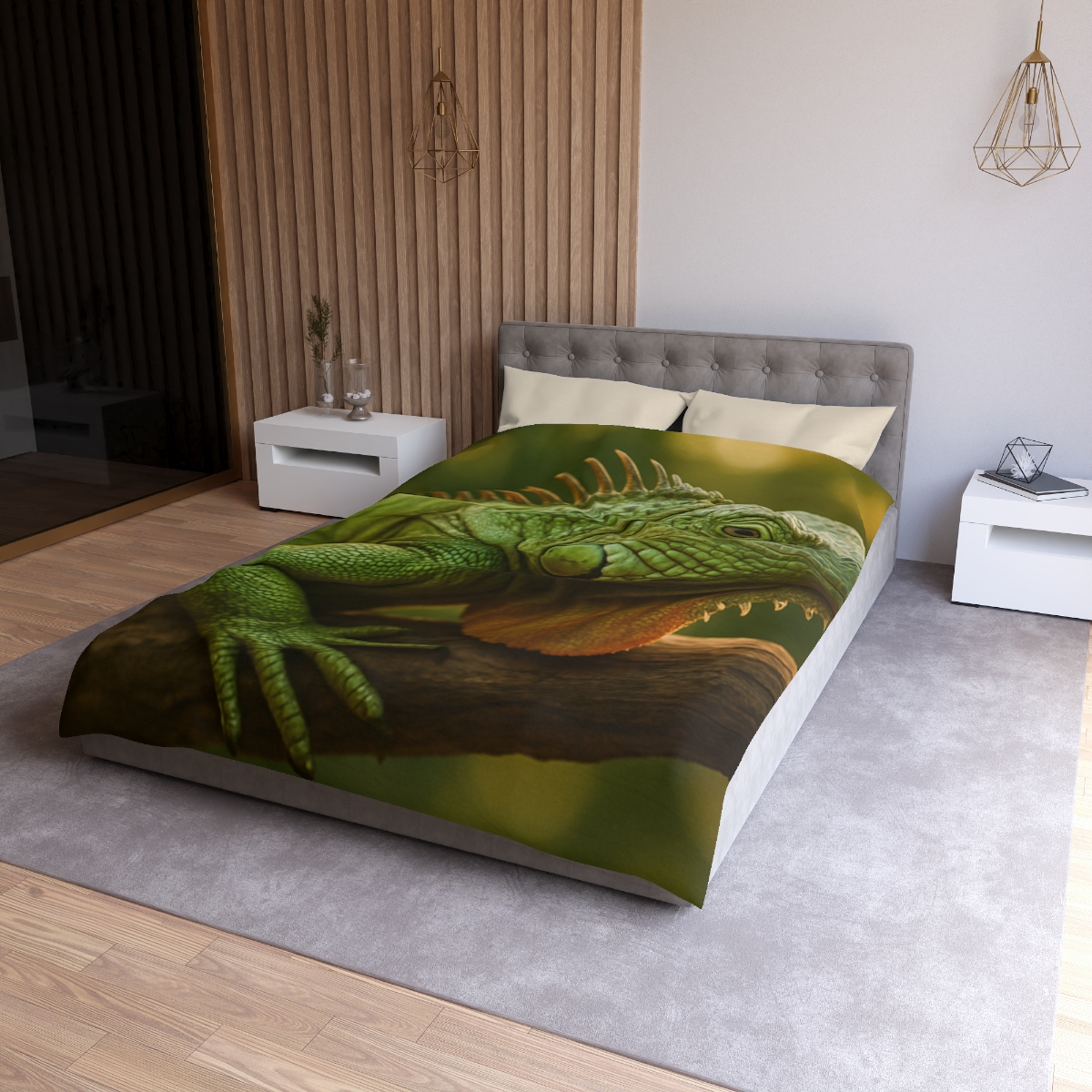Orbit Glow Green Iguana custom duvets