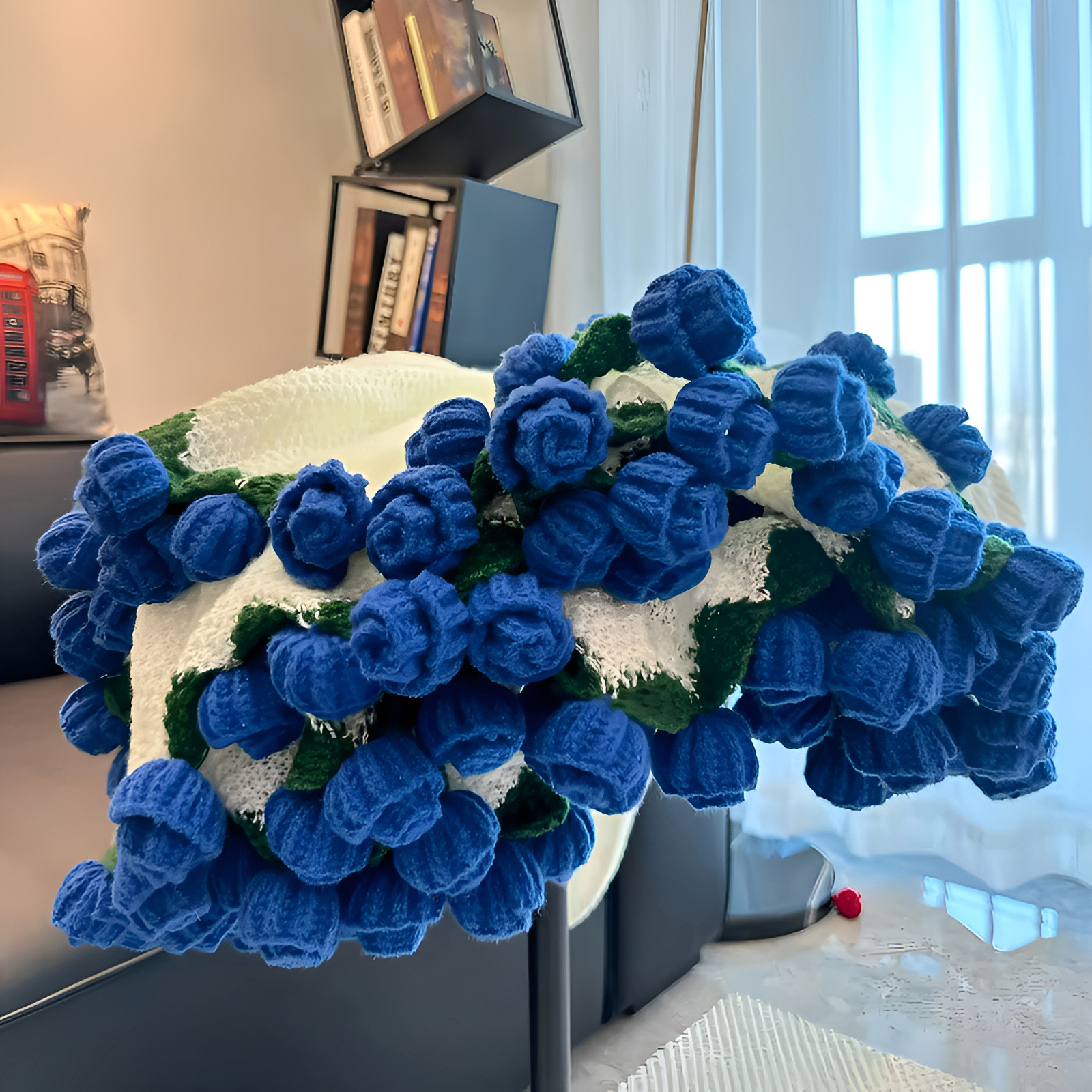Crochet Flower Bouquet Rose Blanket 2-in-1 Handmade 3D Knitting Round Design 31-62 inch
