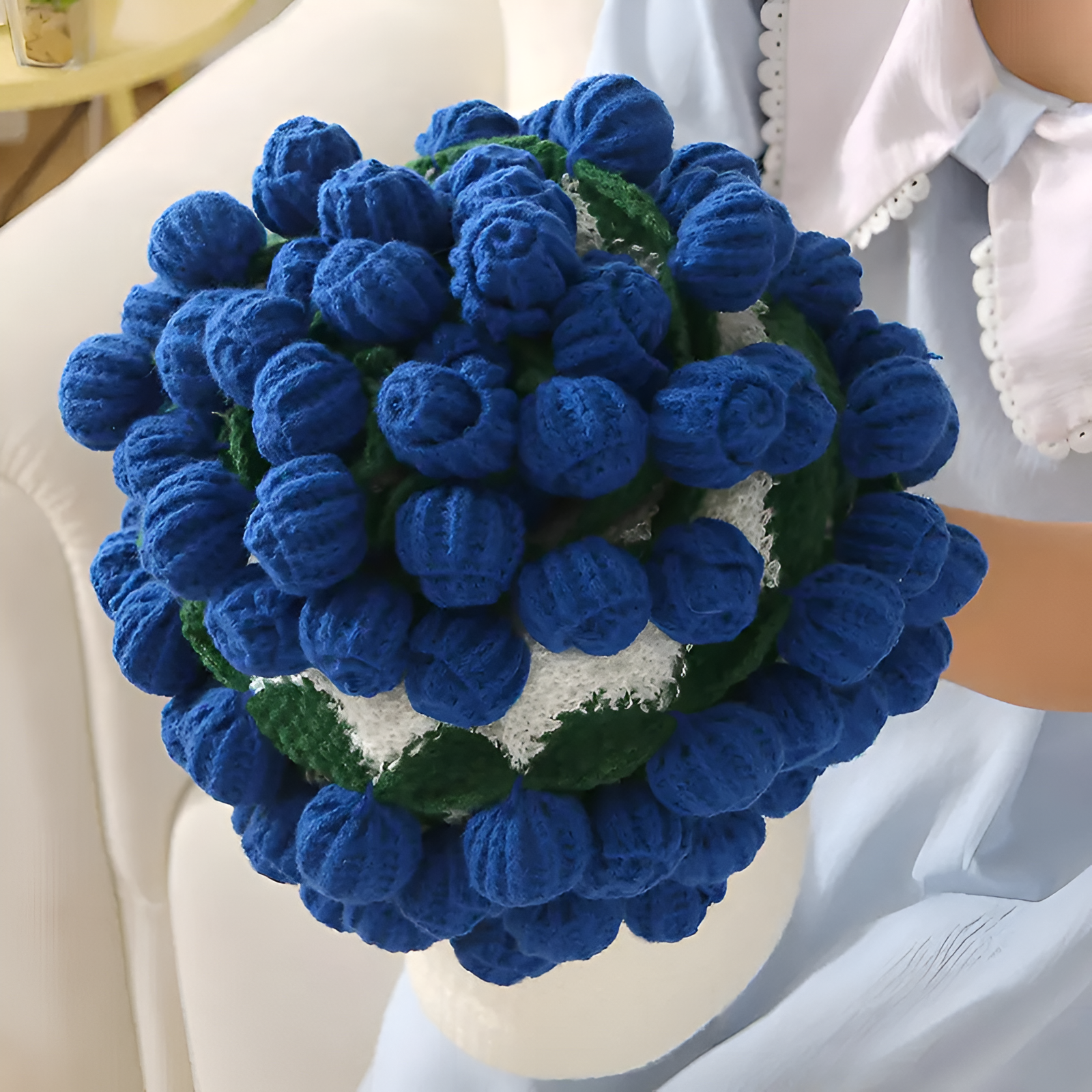 Crochet Flower Bouquet Rose Blanket 2-in-1 Handmade 3D Knitting Round Design 31-62 inch