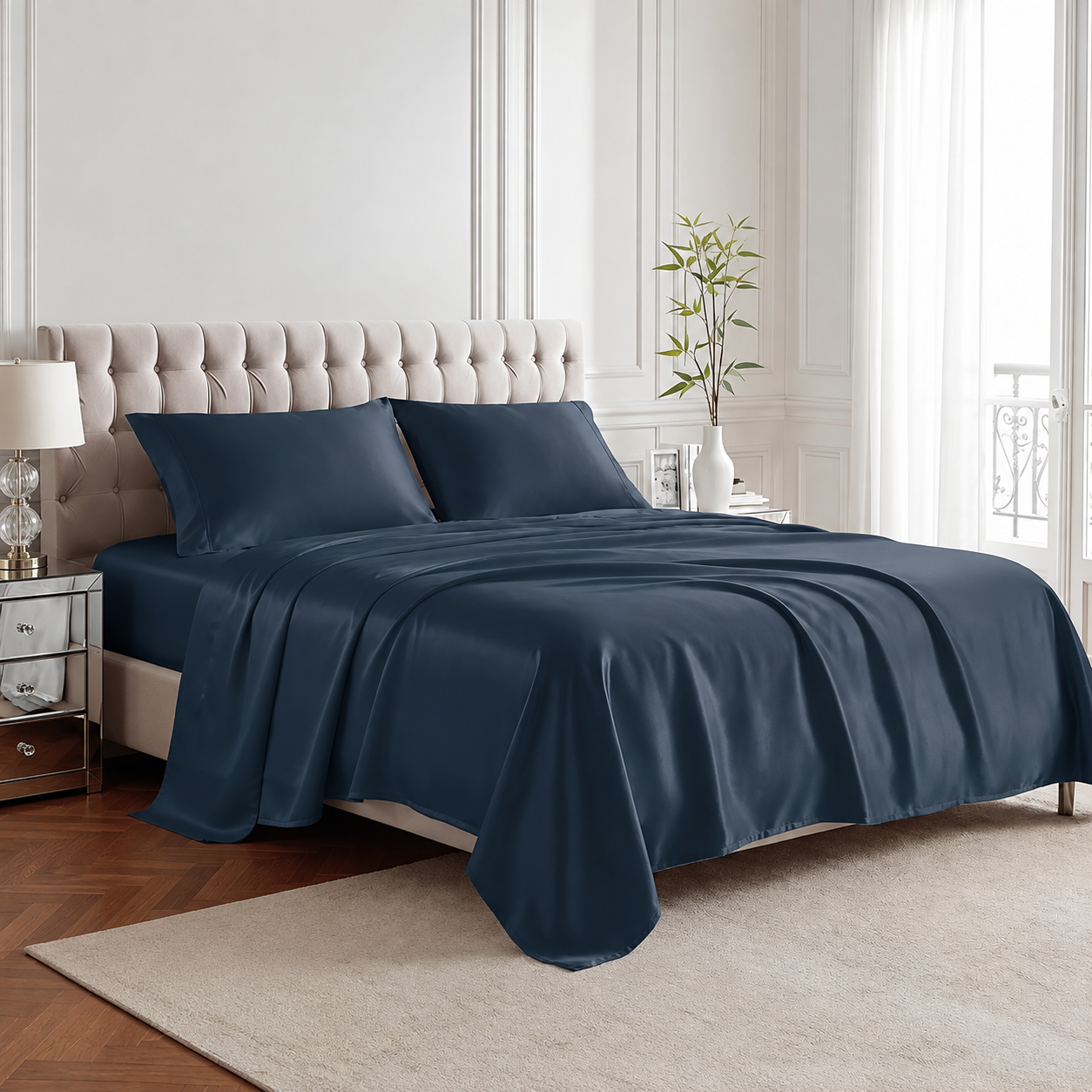Pack of 4 Cooling Sheet Set with Deep Pocket Fitted Sheet and Smooth Finish