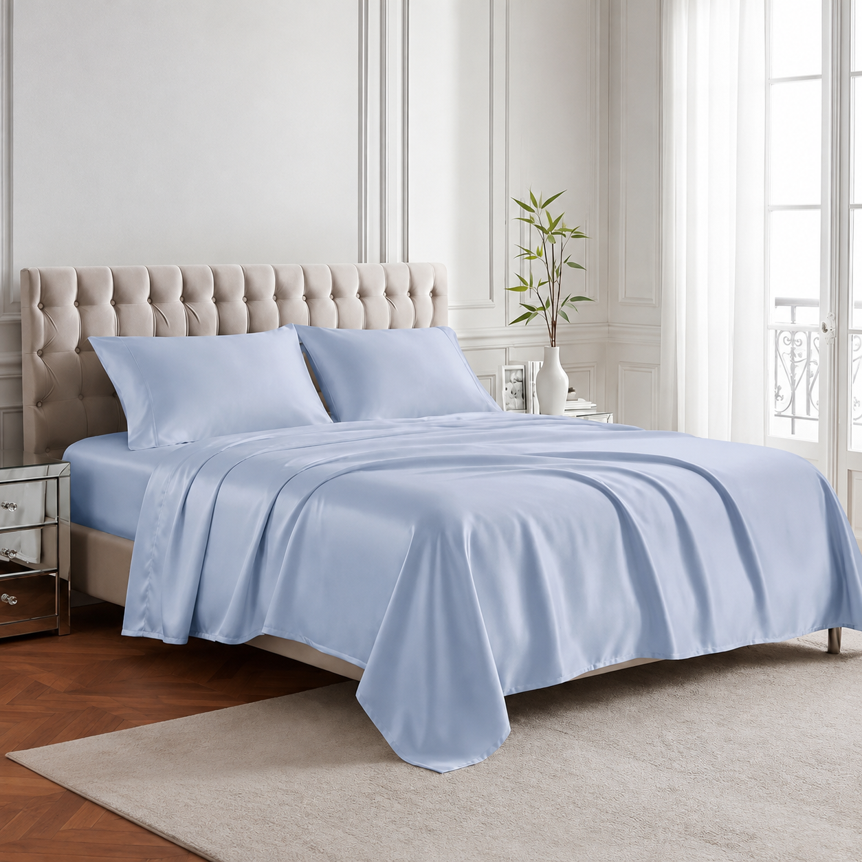 Pack of 4 Cooling Sheet Set with Deep Pocket Fitted Sheet and Smooth Finish