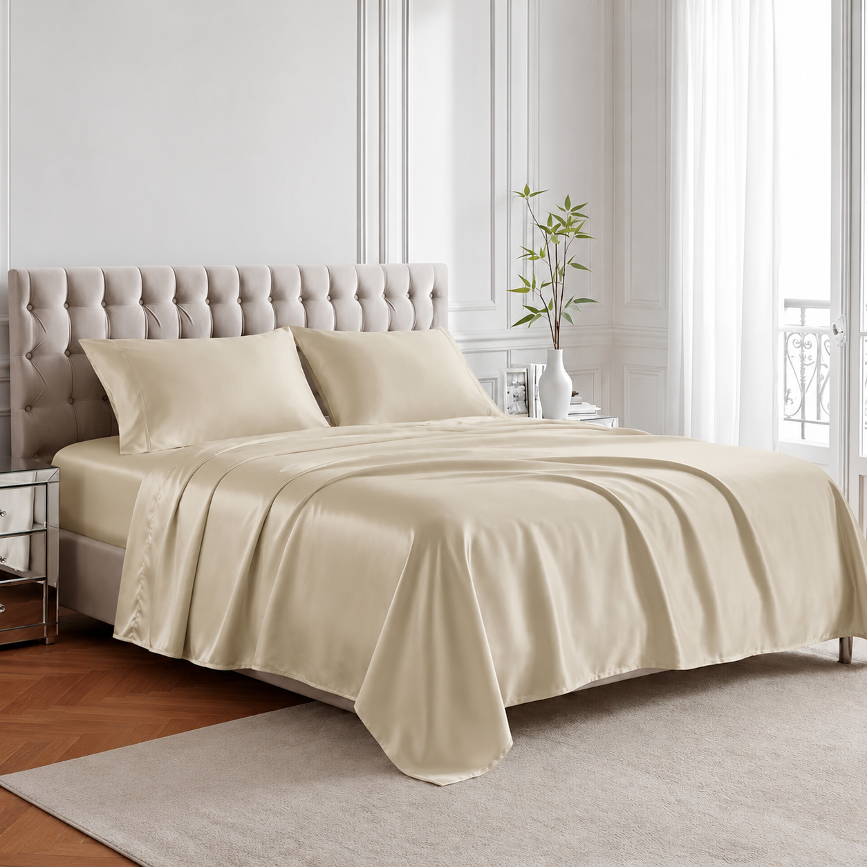 Pack of 4 Cooling Sheet Set with Deep Pocket Fitted Sheet and Smooth Finish