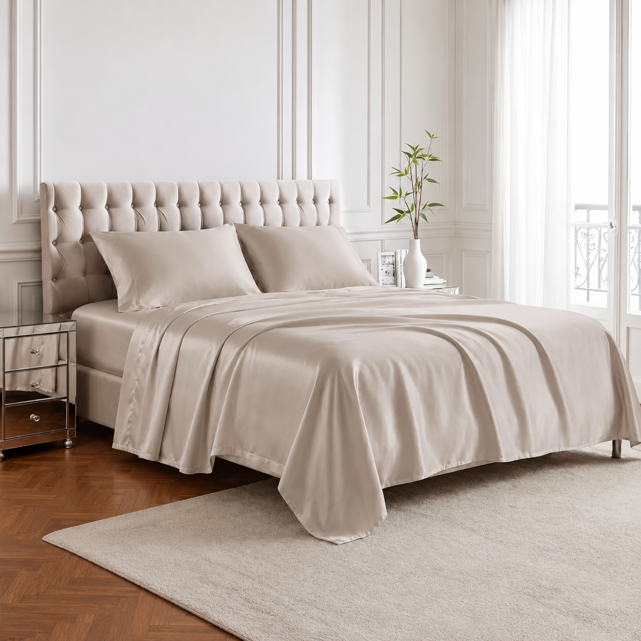 Pack of 4 Cooling Sheet Set with Deep Pocket Fitted Sheet and Smooth Finish