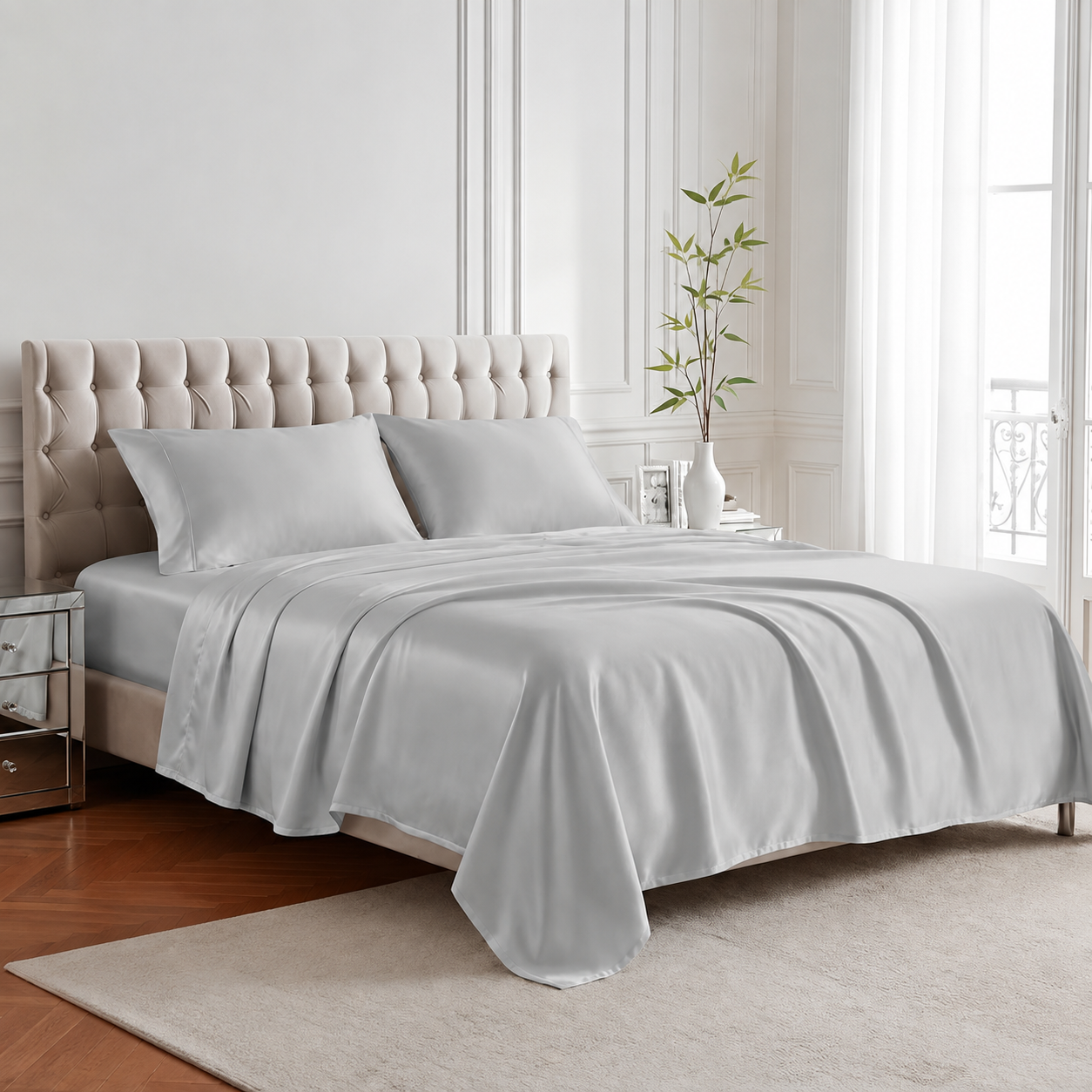 Pack of 4 Cooling Sheet Set with Deep Pocket Fitted Sheet and Smooth Finish
