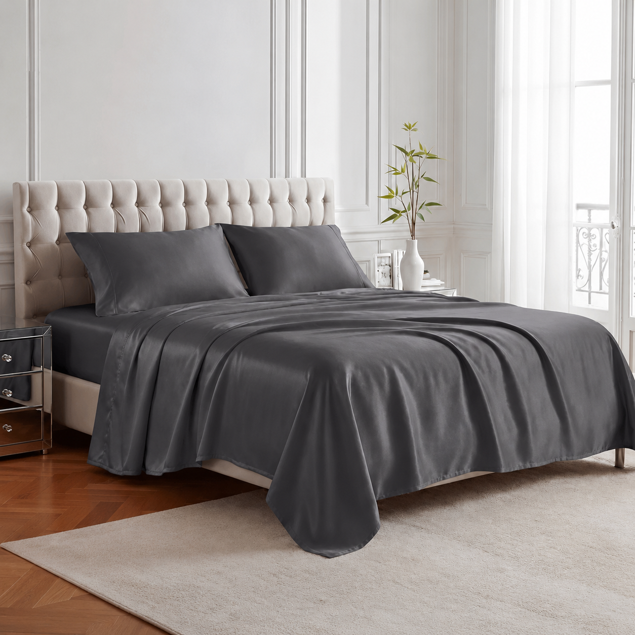 Pack of 4 Cooling Sheet Set with Deep Pocket Fitted Sheet and Smooth Finish
