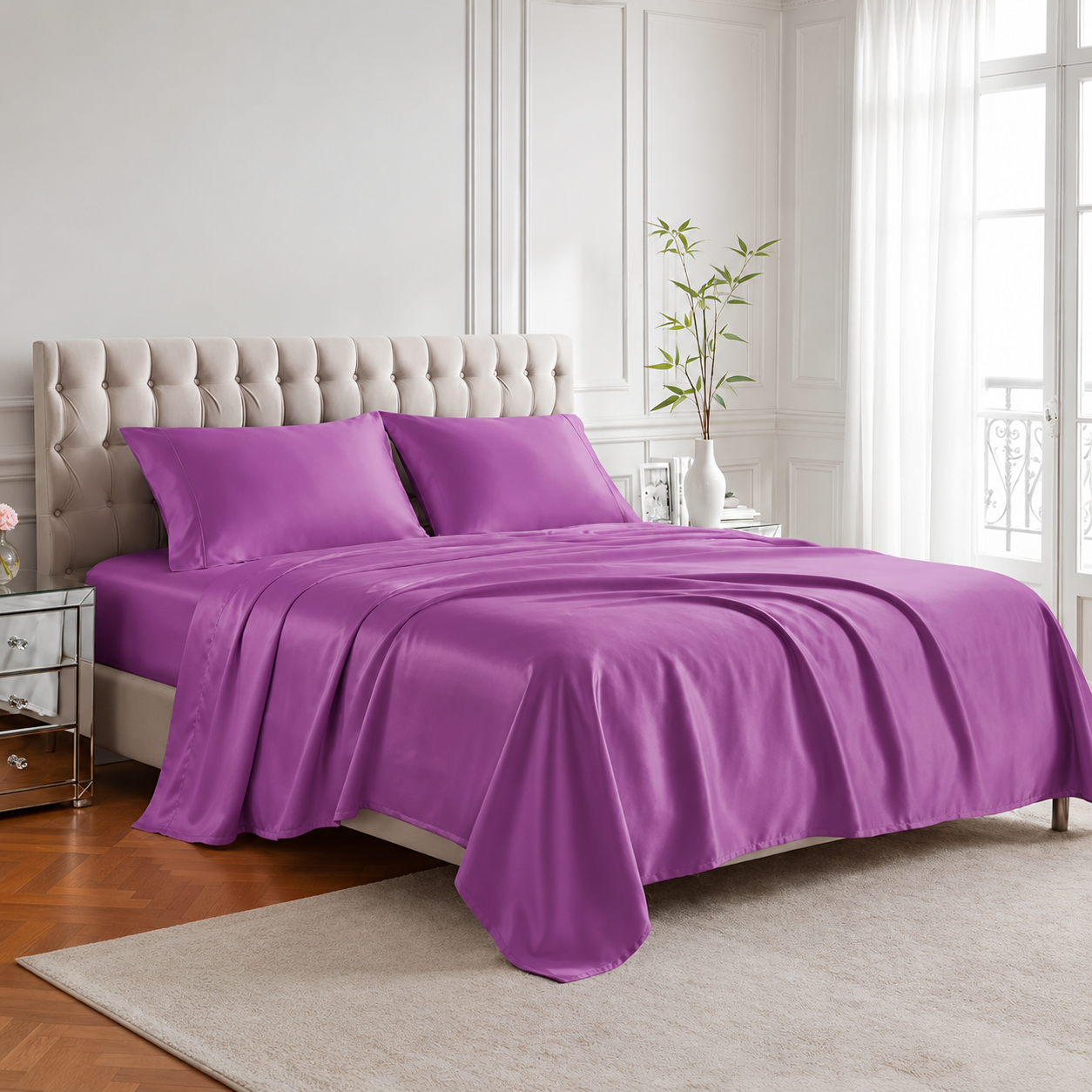Pack of 4 Cooling Sheet Set with Deep Pocket Fitted Sheet and Smooth Finish