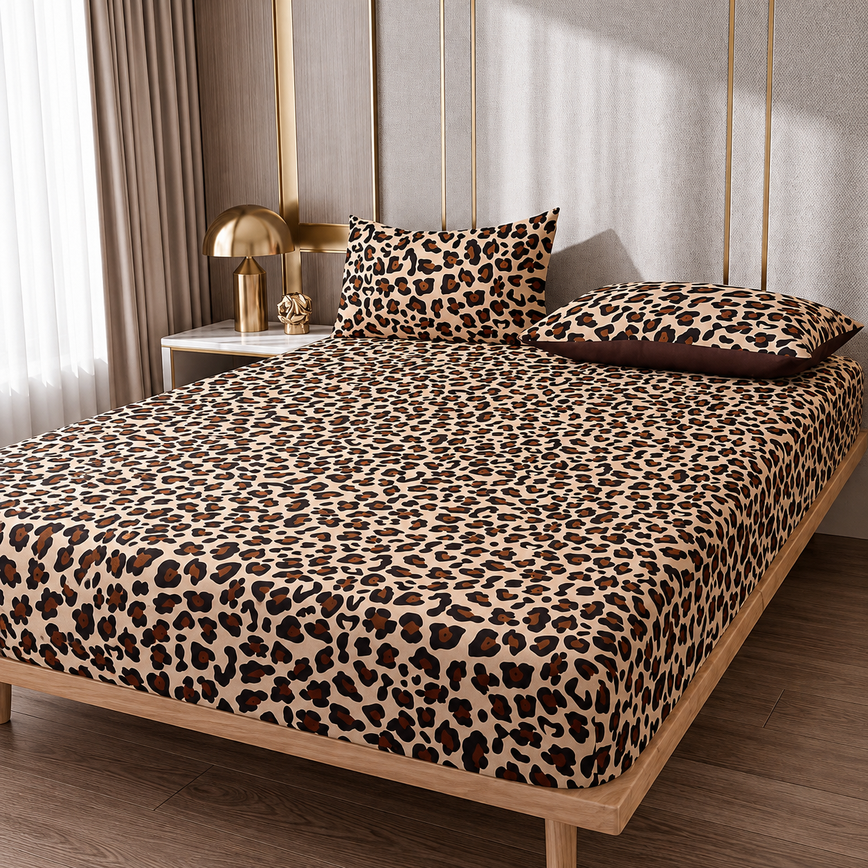 Soft Knitted Leopard Print Fitted Sheet with Deep Pocket and Wrinkle Resistant Finish