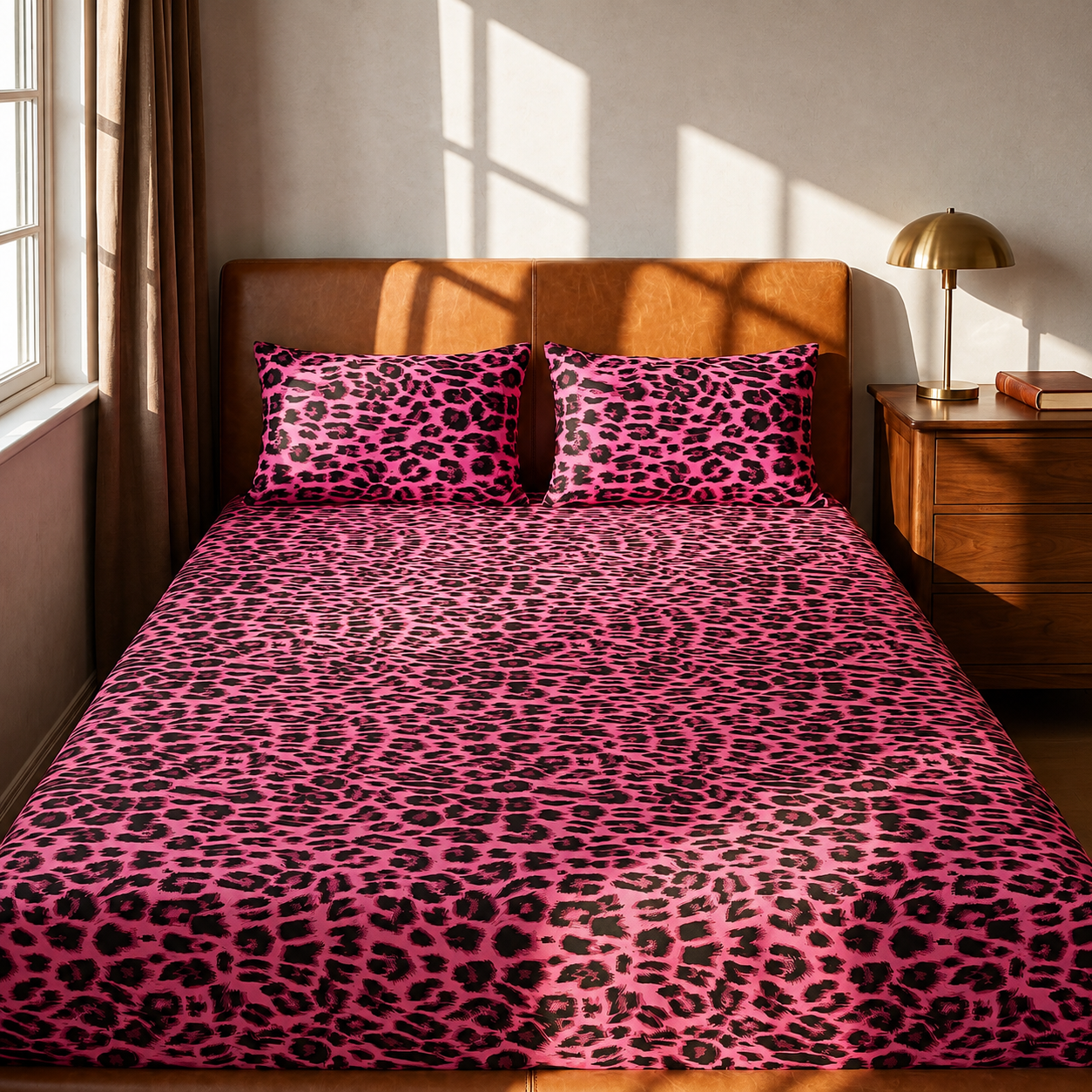 Soft Knitted Leopard Print Fitted Sheet with Deep Pocket and Wrinkle Resistant Finish