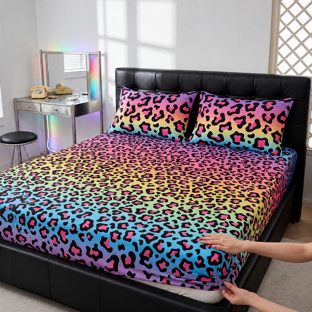 Soft Knitted Leopard Print Fitted Sheet with Deep Pocket and Wrinkle Resistant Finish