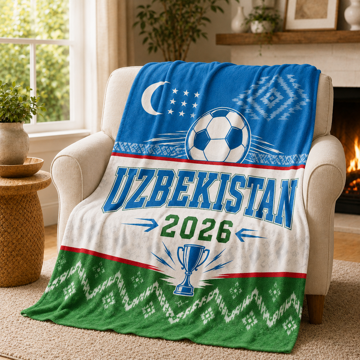 World Cup 2026 Uzbekistan Soccer Themed Silk Touch Throw