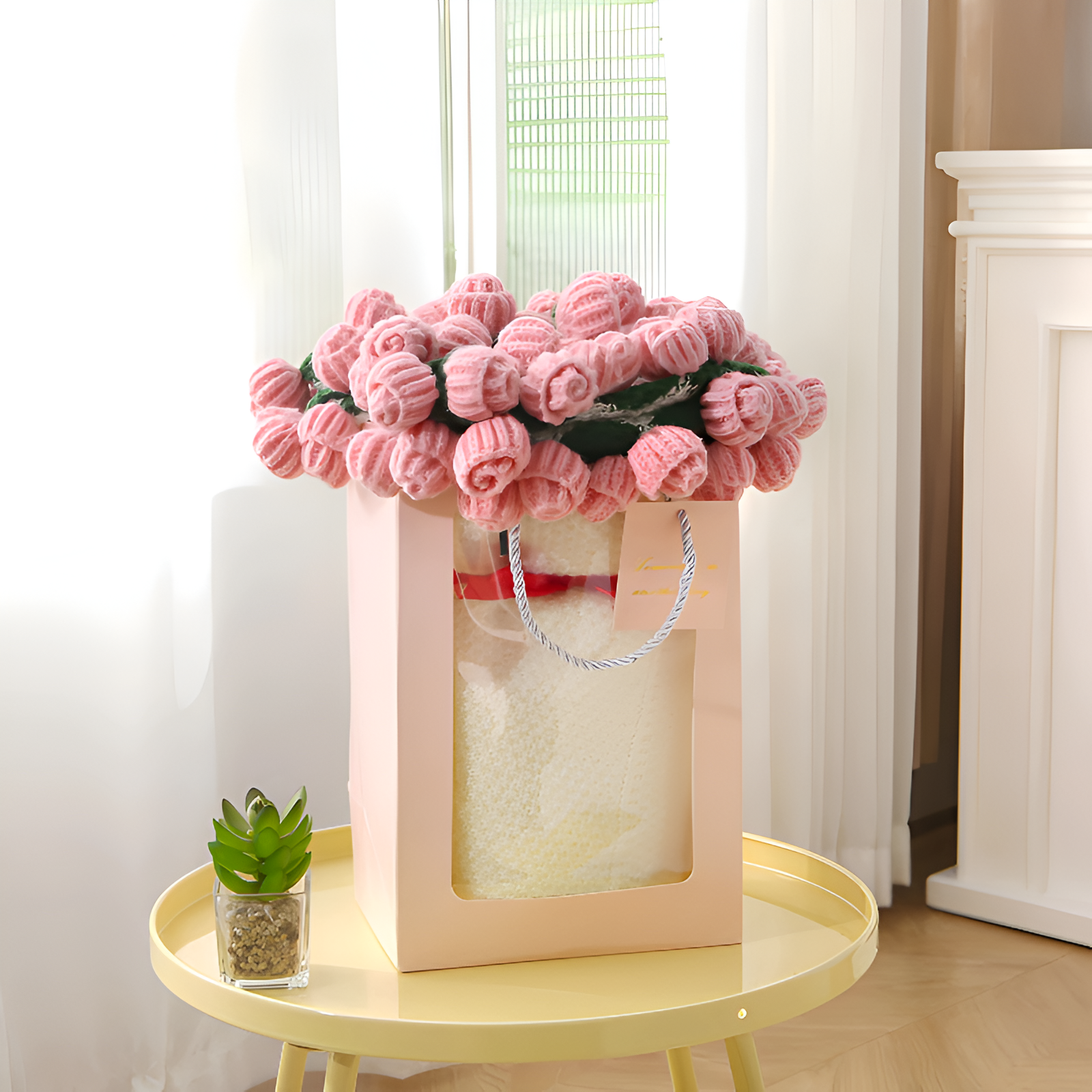 Crochet Flower Bouquet Rose Blanket 2-in-1 Handmade 3D Knitting Round Design 31-62 inch