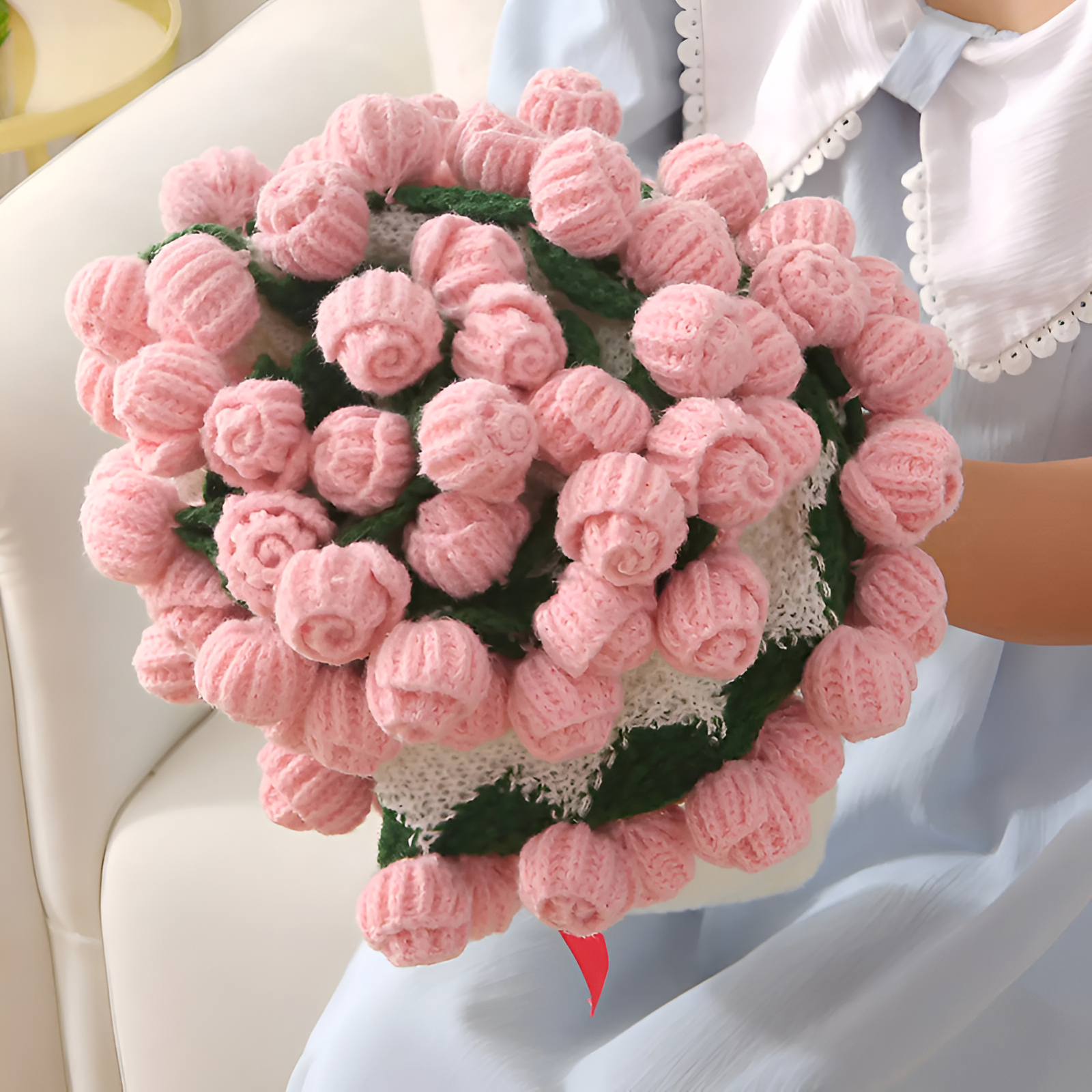 Crochet Flower Bouquet Rose Blanket 2-in-1 Handmade 3D Knitting Round Design 31-62 inch