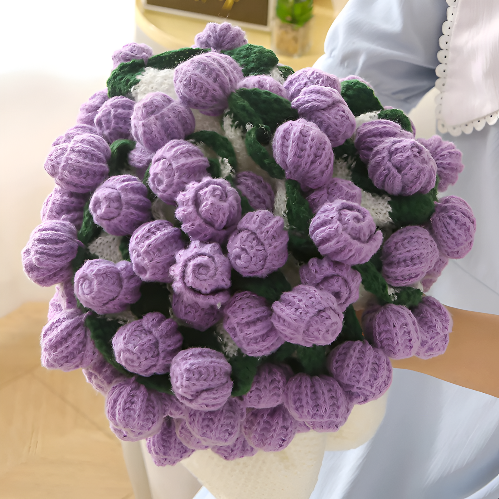 Crochet Flower Bouquet Rose Blanket 2-in-1 Handmade 3D Knitting Round Design 31-62 inch