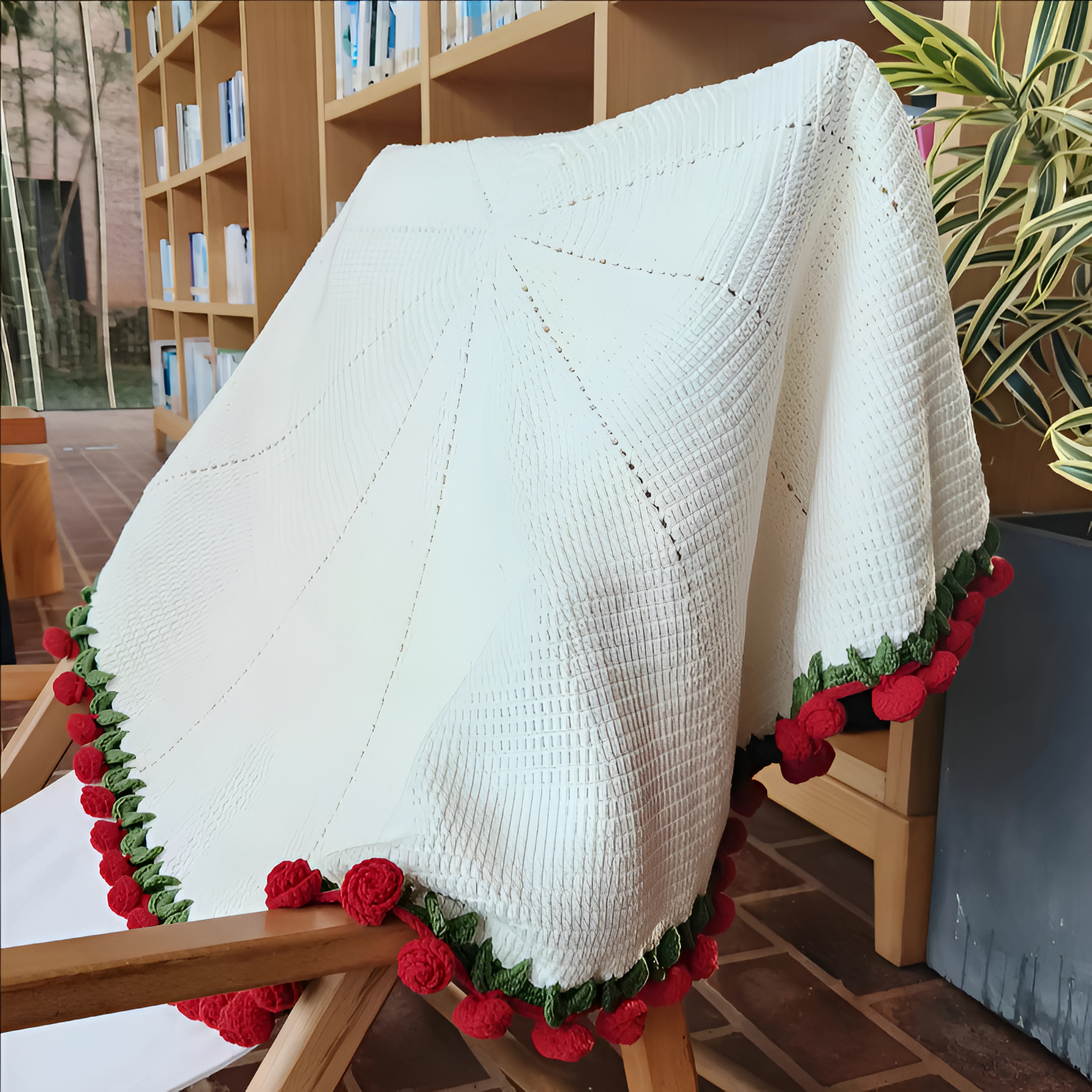 Crochet Flower Bouquet Rose Blanket 2-in-1 Handmade 3D Knitting Round Design 31-62 inch