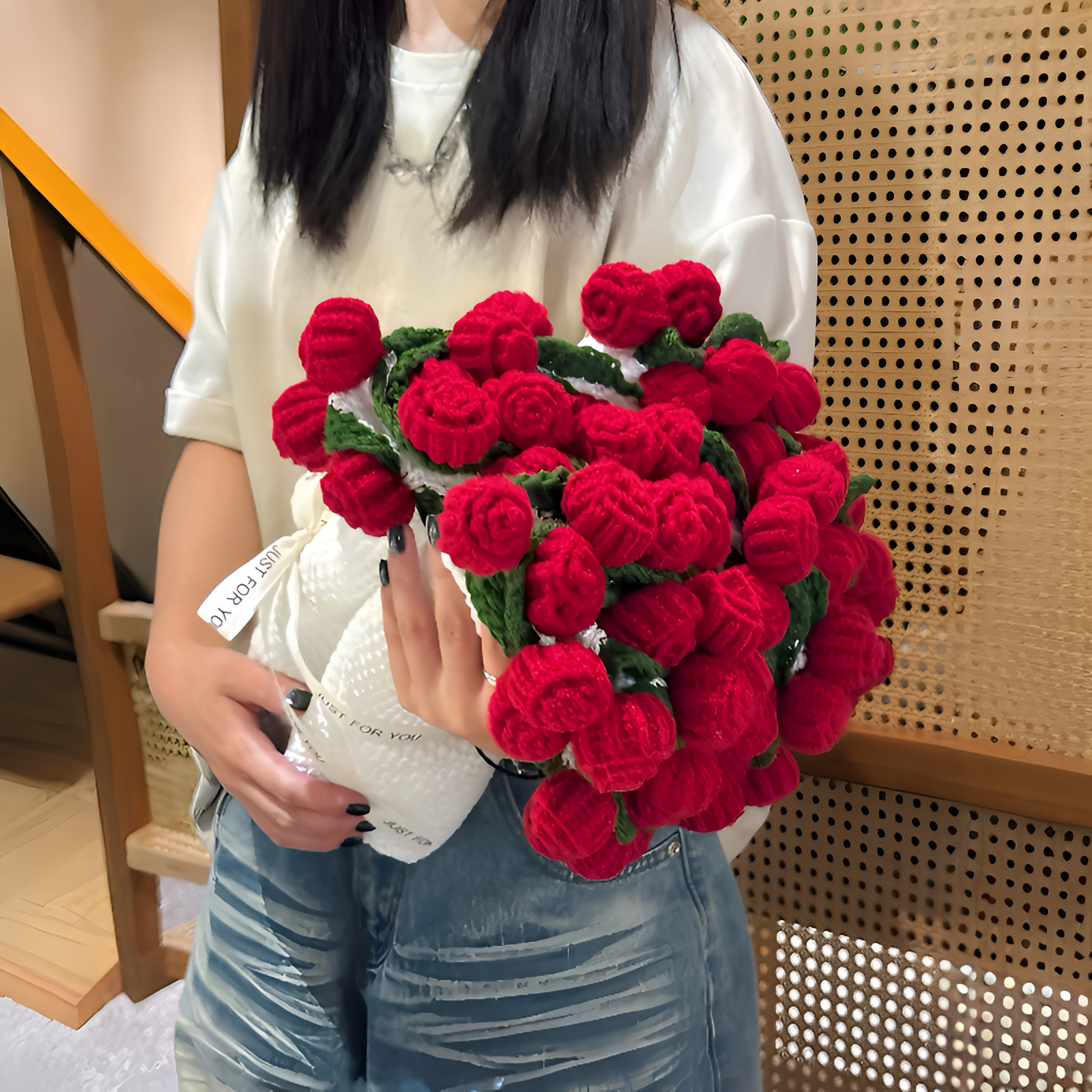 Crochet Flower Bouquet Rose Blanket 2-in-1 Handmade 3D Knitting Round Design 31-62 inch