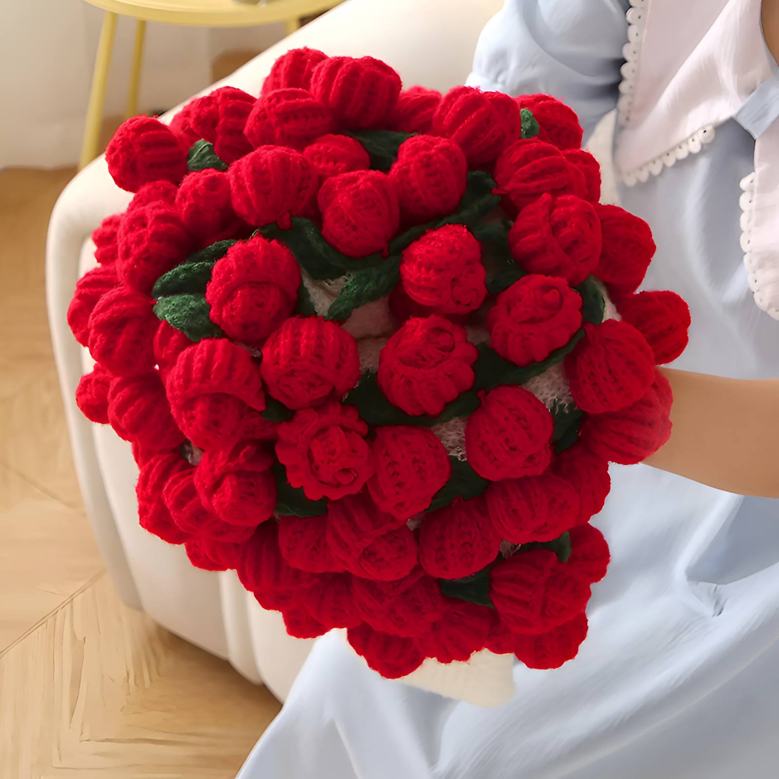 Crochet Flower Bouquet Rose Blanket 2-in-1 Handmade 3D Knitting Round Design 31-62 inch