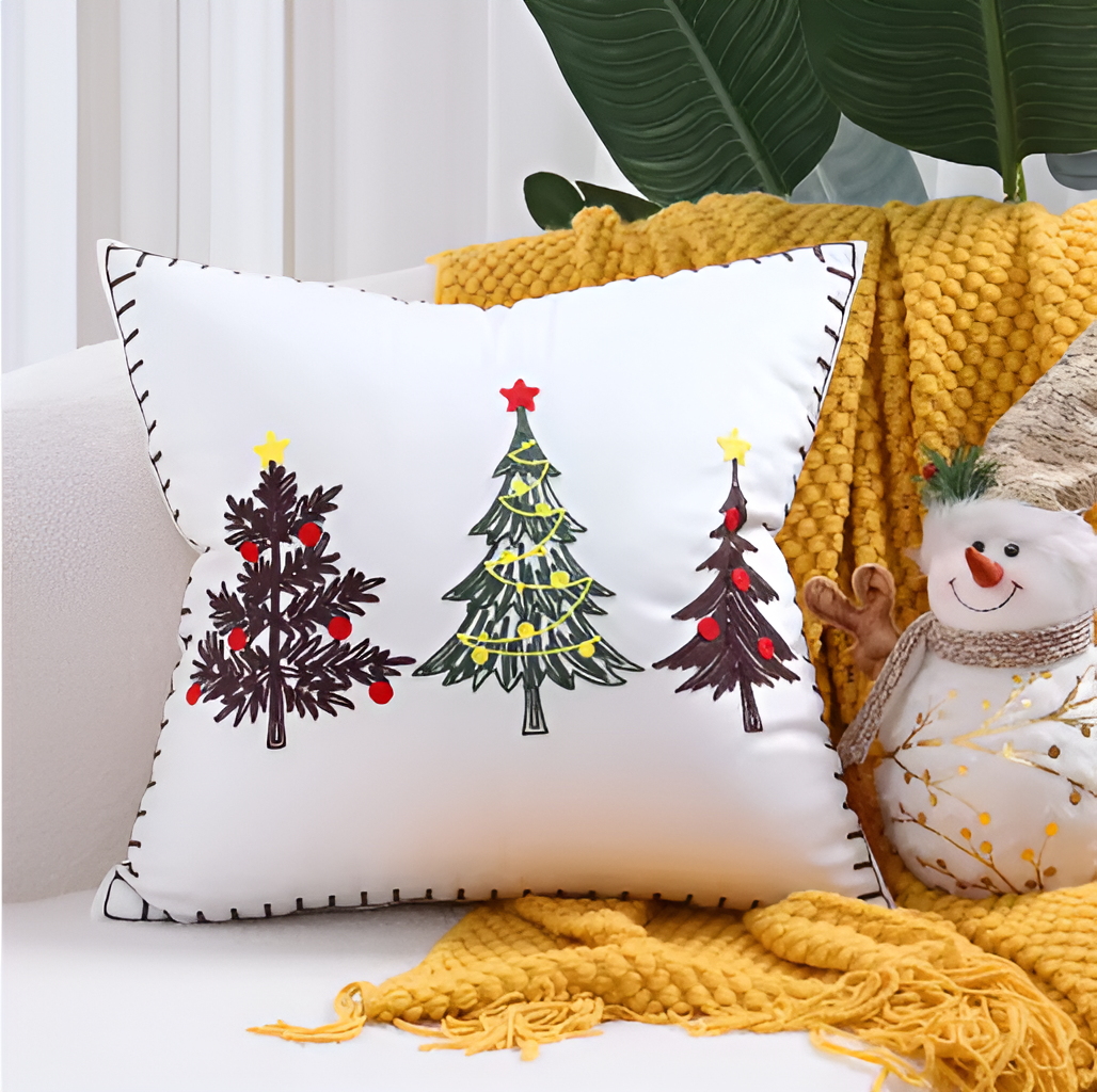 Christmas Cartoon Embroidered Decorative Cushion Cover