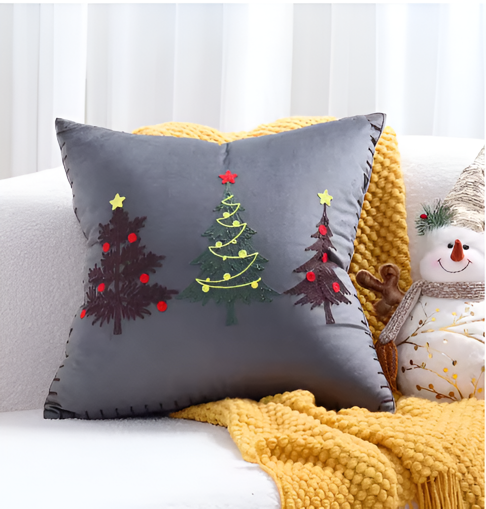 Christmas Cartoon Embroidered Decorative Cushion Cover