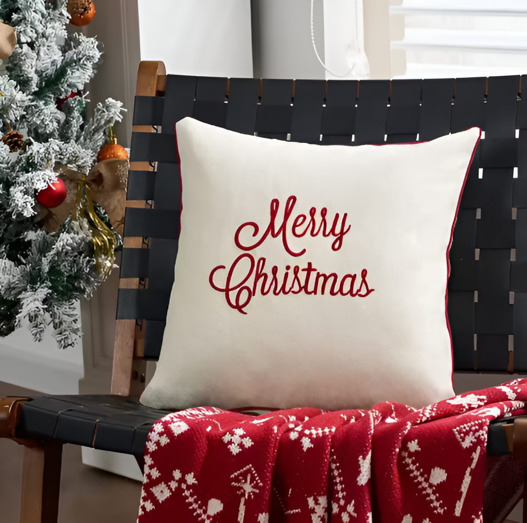 Holiday Letter Snowflake Embroidered Decorative Square Cushion Cover