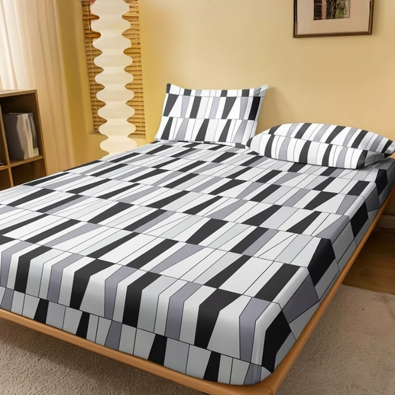 Geometric Pattern Fitted Bed Sheet Cover Modern Bedding