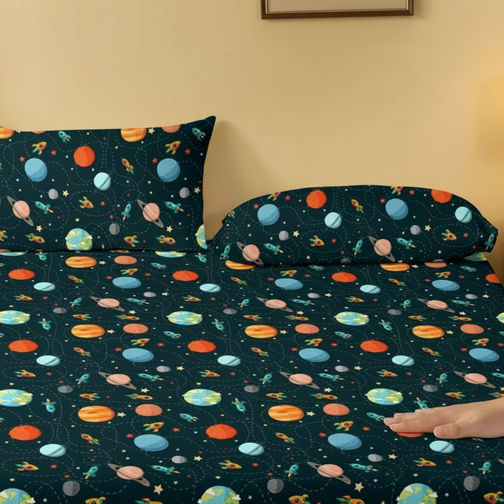 Space Theme Pillowcase Cover With Pocket Closure