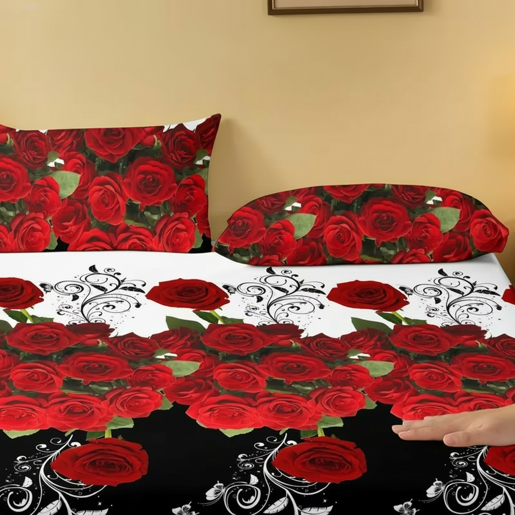 Rose Printed Soft Pillow Cover With Pocket Closure