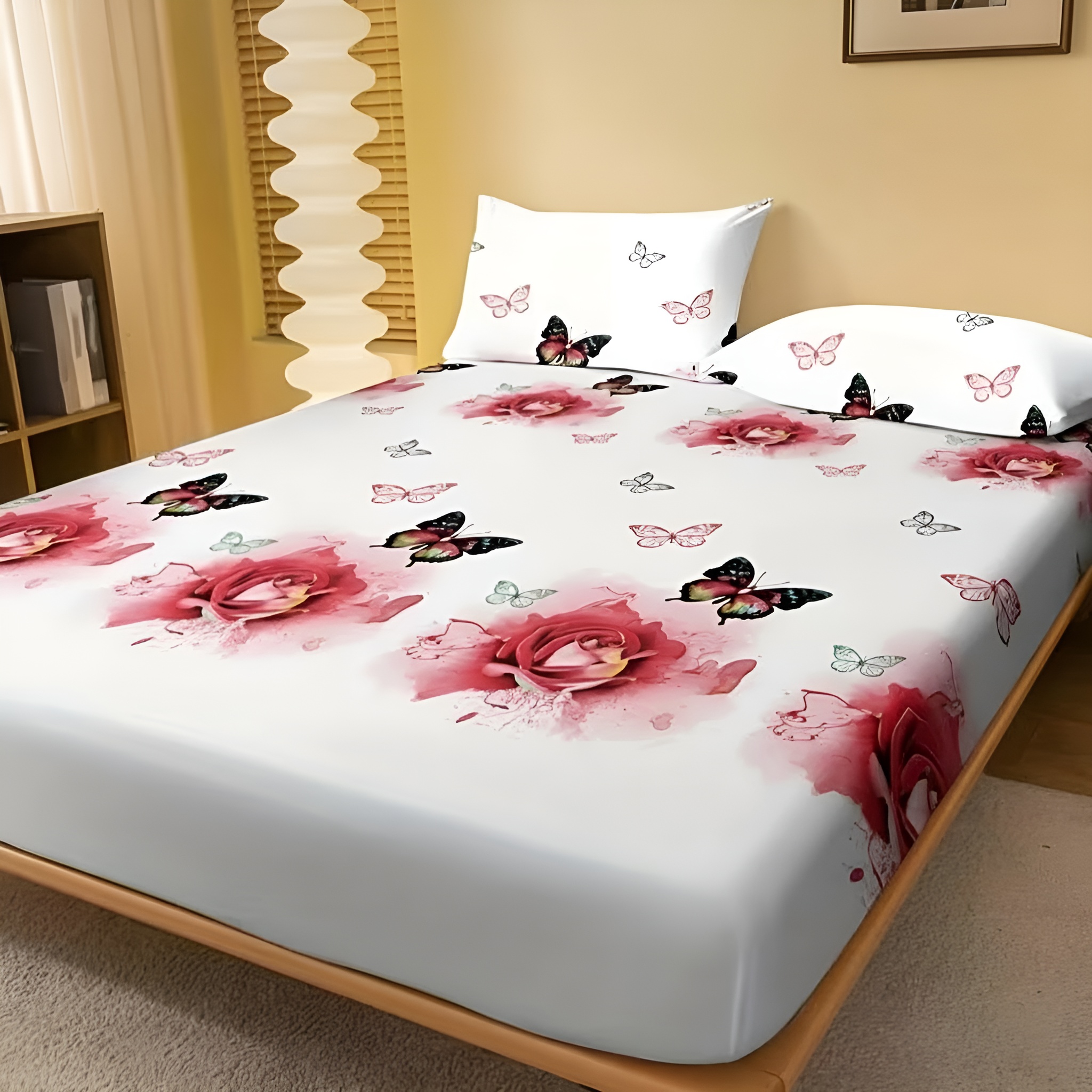 Comfortable Floral Design Fitted Bed Sheet For Bedroom