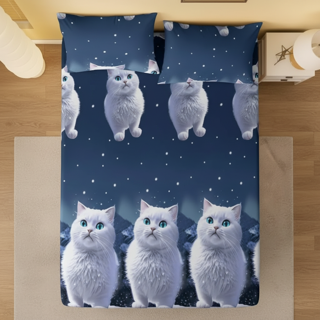 Cartoon Cat Bedding Fitted Sheet With Stretchable Edges