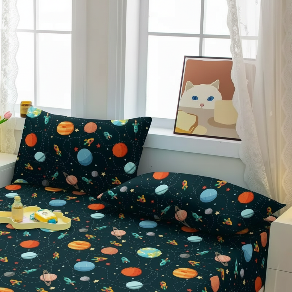 Space Theme Pillowcase Cover With Pocket Closure