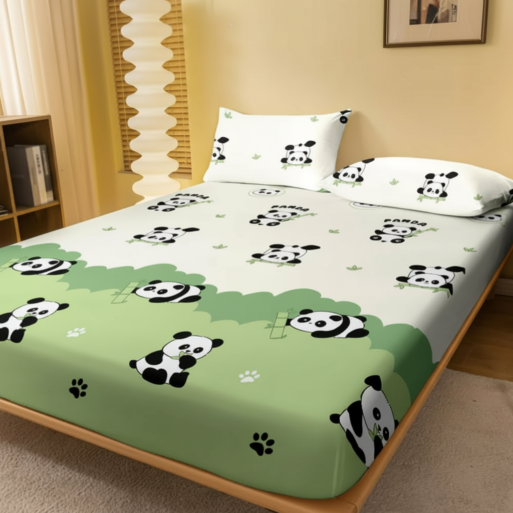 Cartoon Bamboo Animal Printed Bed Sheet