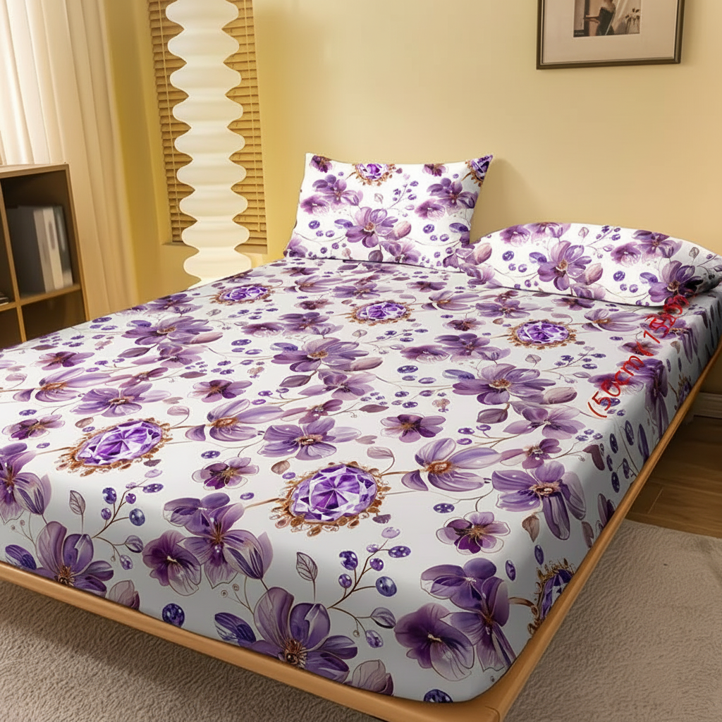 Flower Pattern Fitted Sheet Quilted Bedding Cover