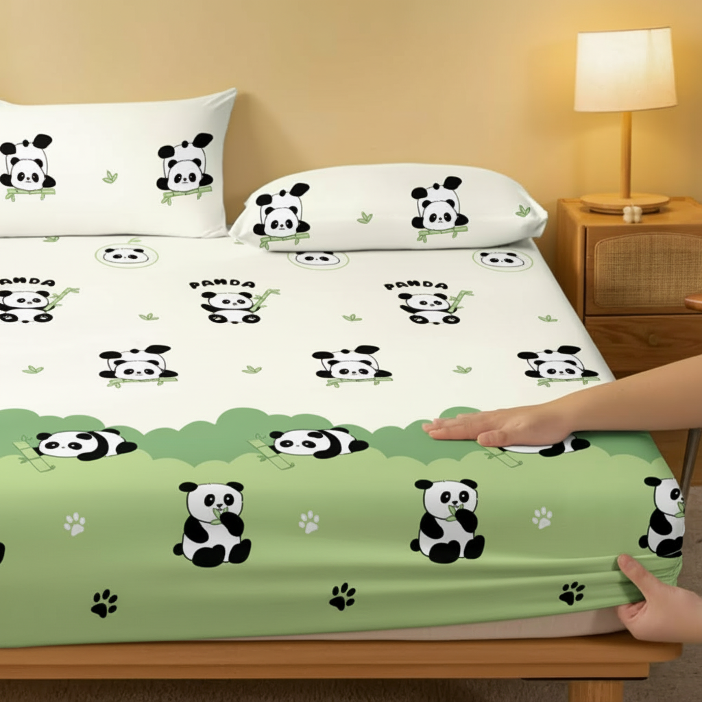 Cartoon Bamboo Animal Printed Bed Sheet