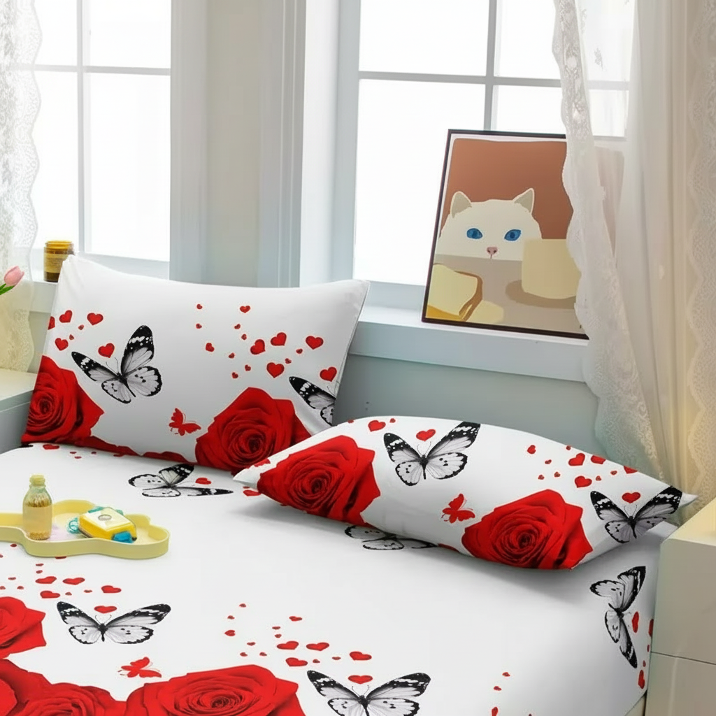 Modern Butterfly And Flower Printed Velvet Pillowcase For Bedroom