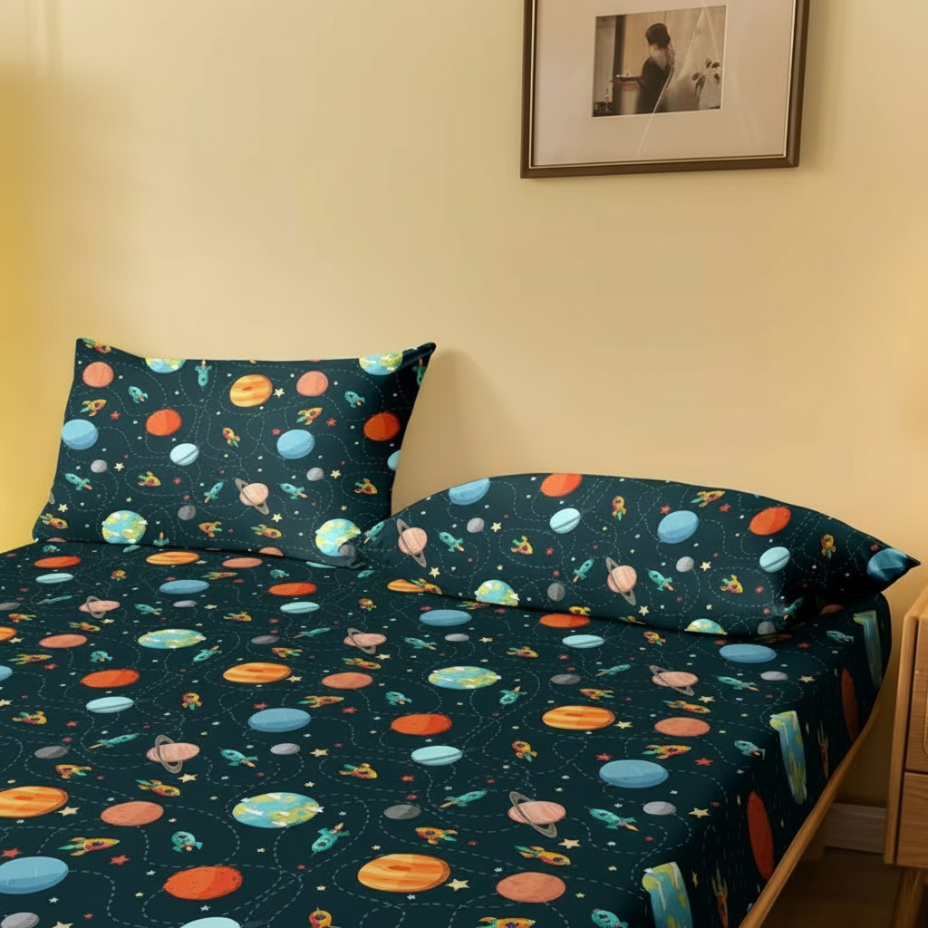 Space Theme Pillowcase Cover With Pocket Closure