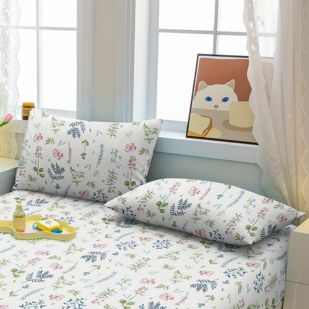 Botanical Printed Pillowcase Quilted Polyester Bedding Cover