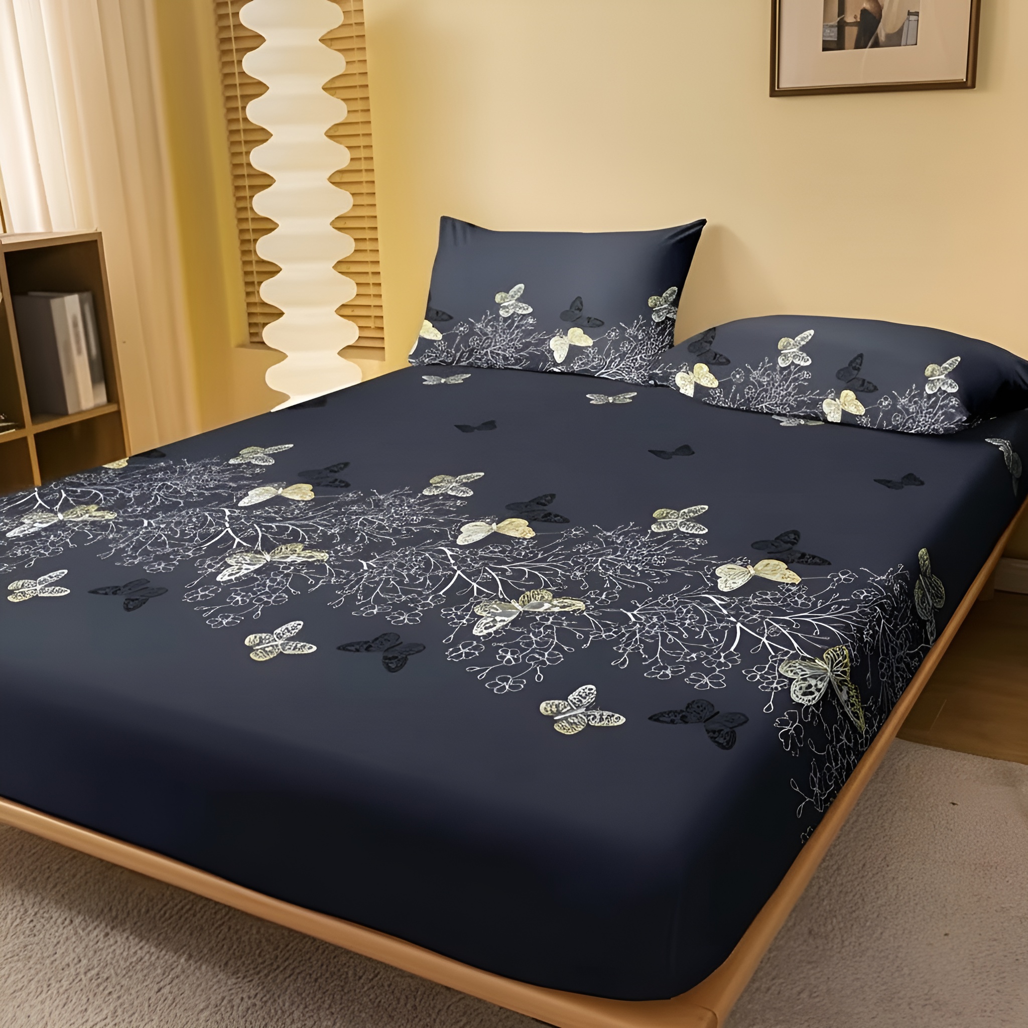 Floral Butterfly Pattern Printed Flannel Bed Cove For Bedroom