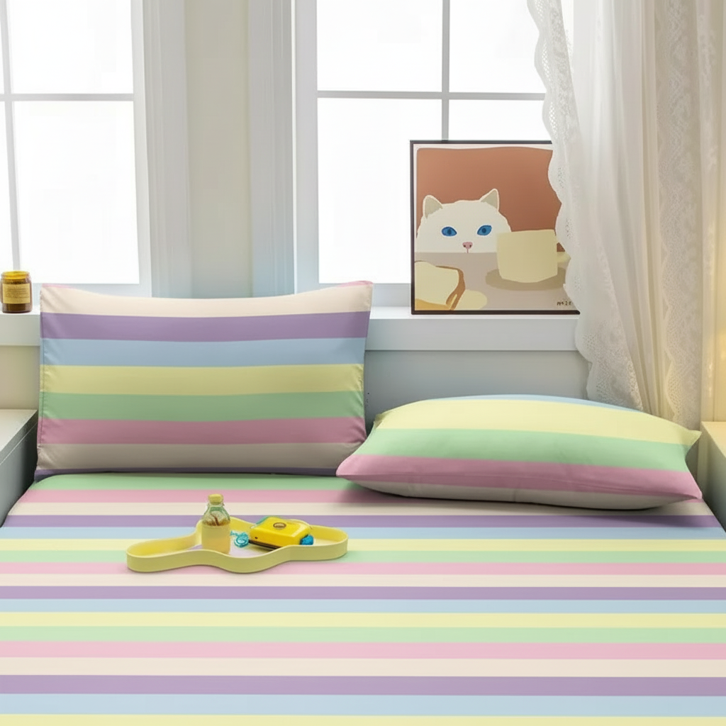 Striped Geometric Printed Pillowcase With Pocket Closure 