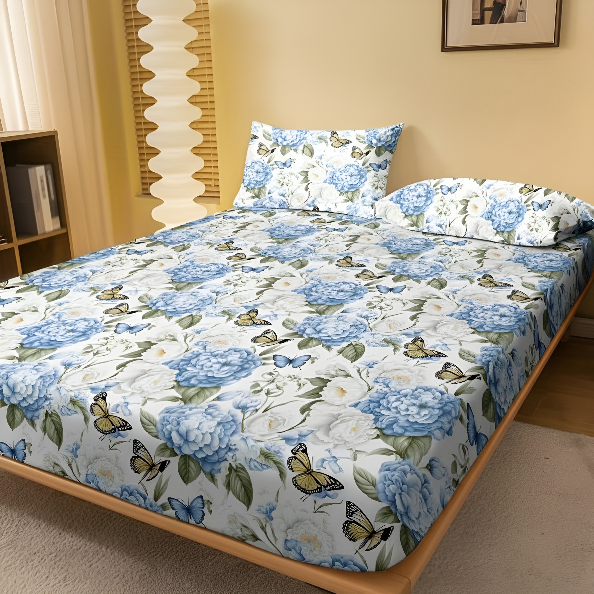 Modern Fitted Sheet With  Floral Prints For Bedroom