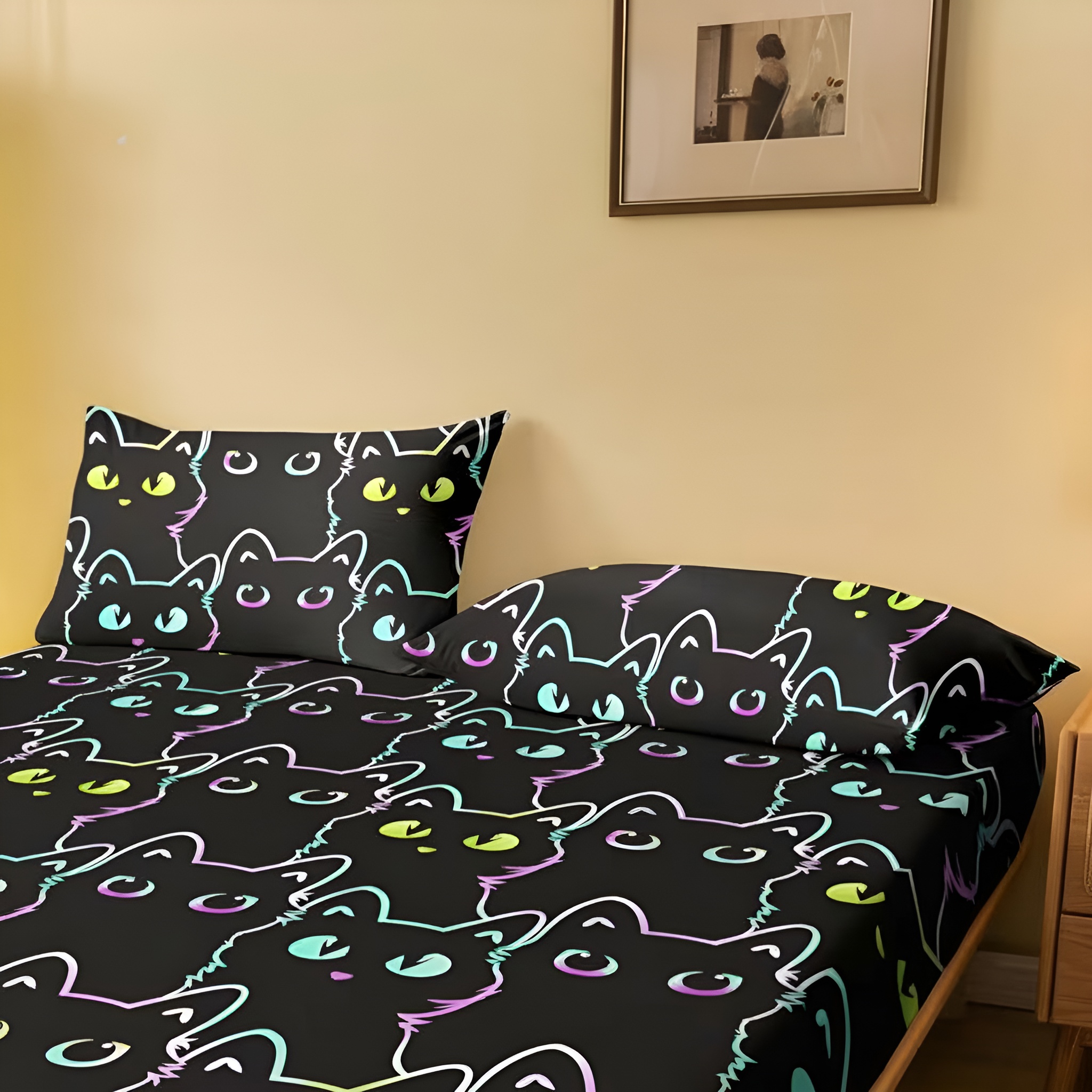Cat Pattern Pillowcase Soft Quilted Bedding Cover