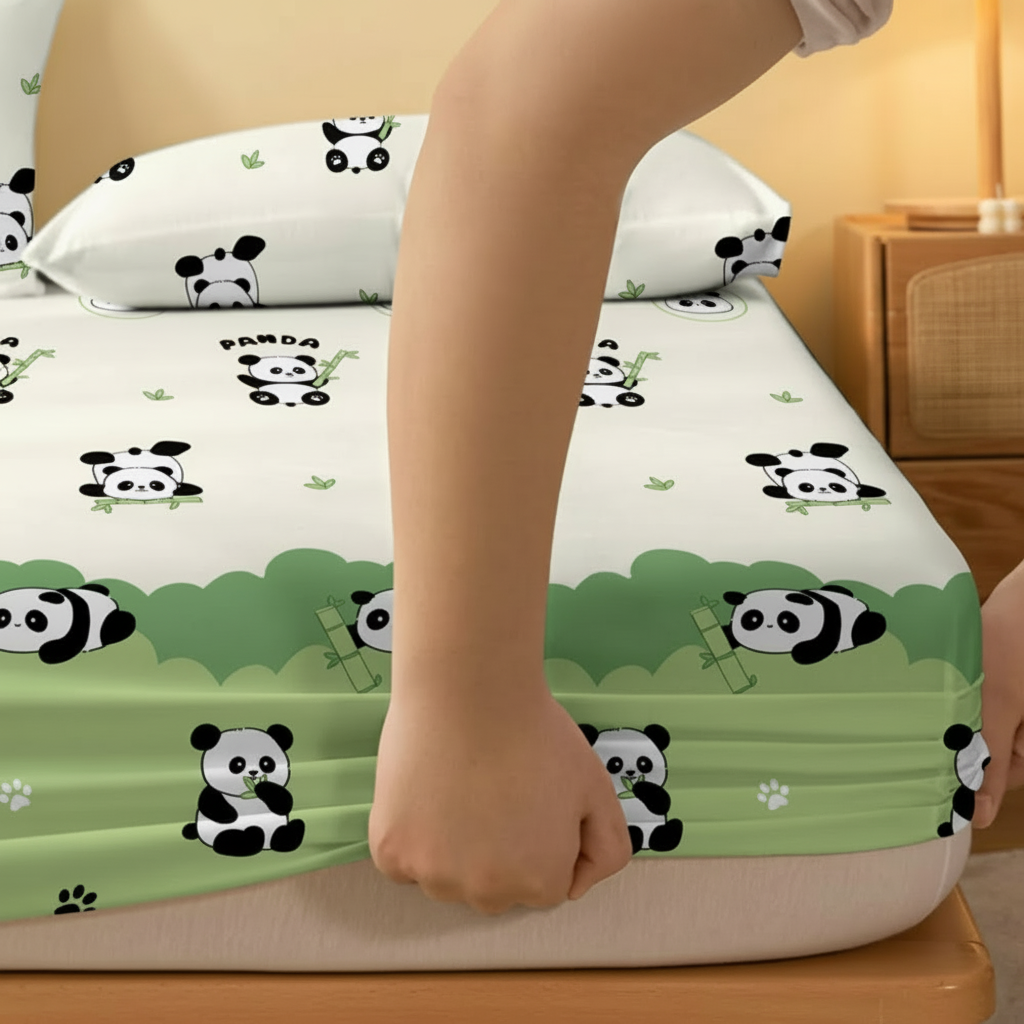 Cartoon Bamboo Animal Printed Bed Sheet