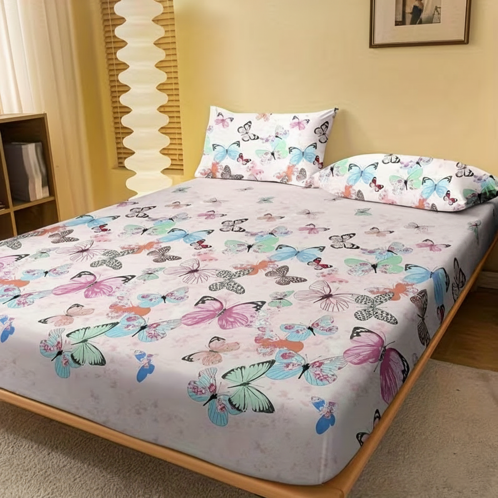 Geometric Pattern Fitted Bed Sheet Cover Modern Bedding