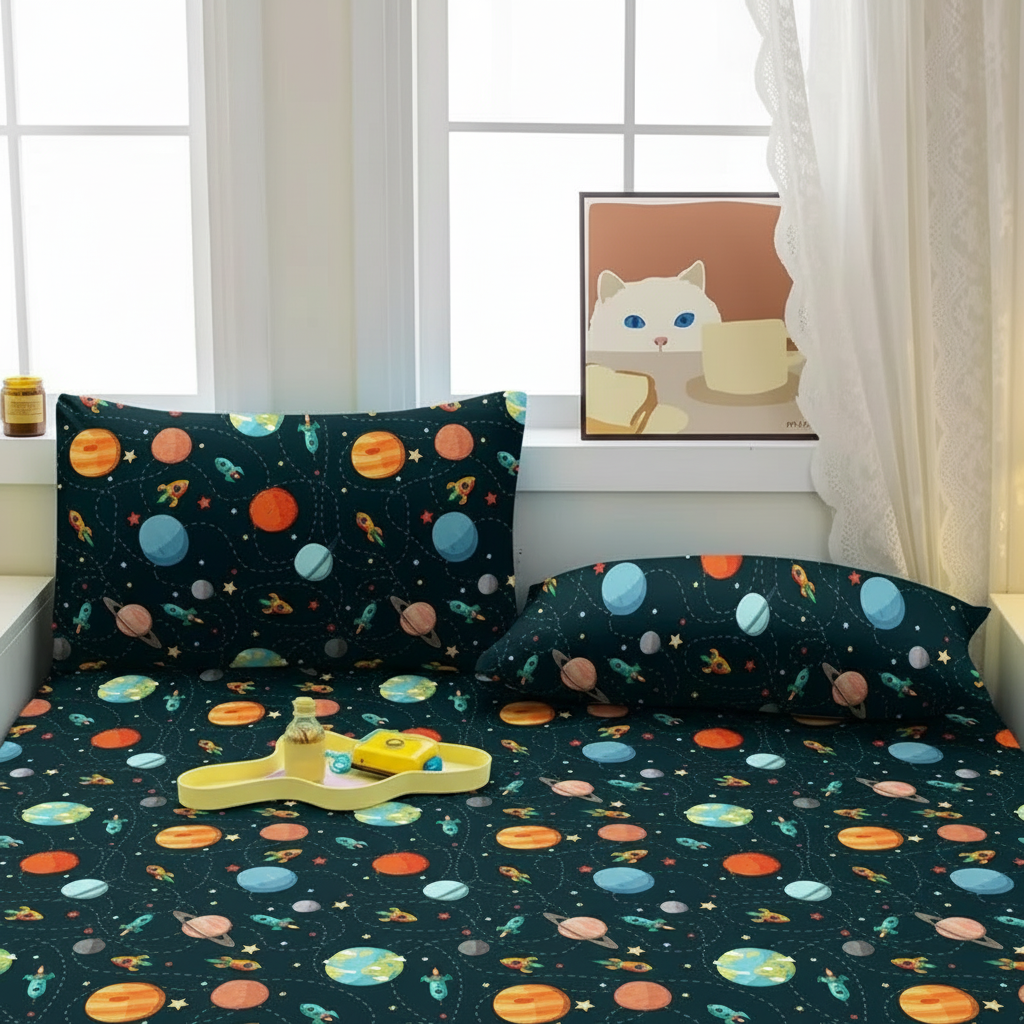 Space Theme Pillowcase Cover With Pocket Closure