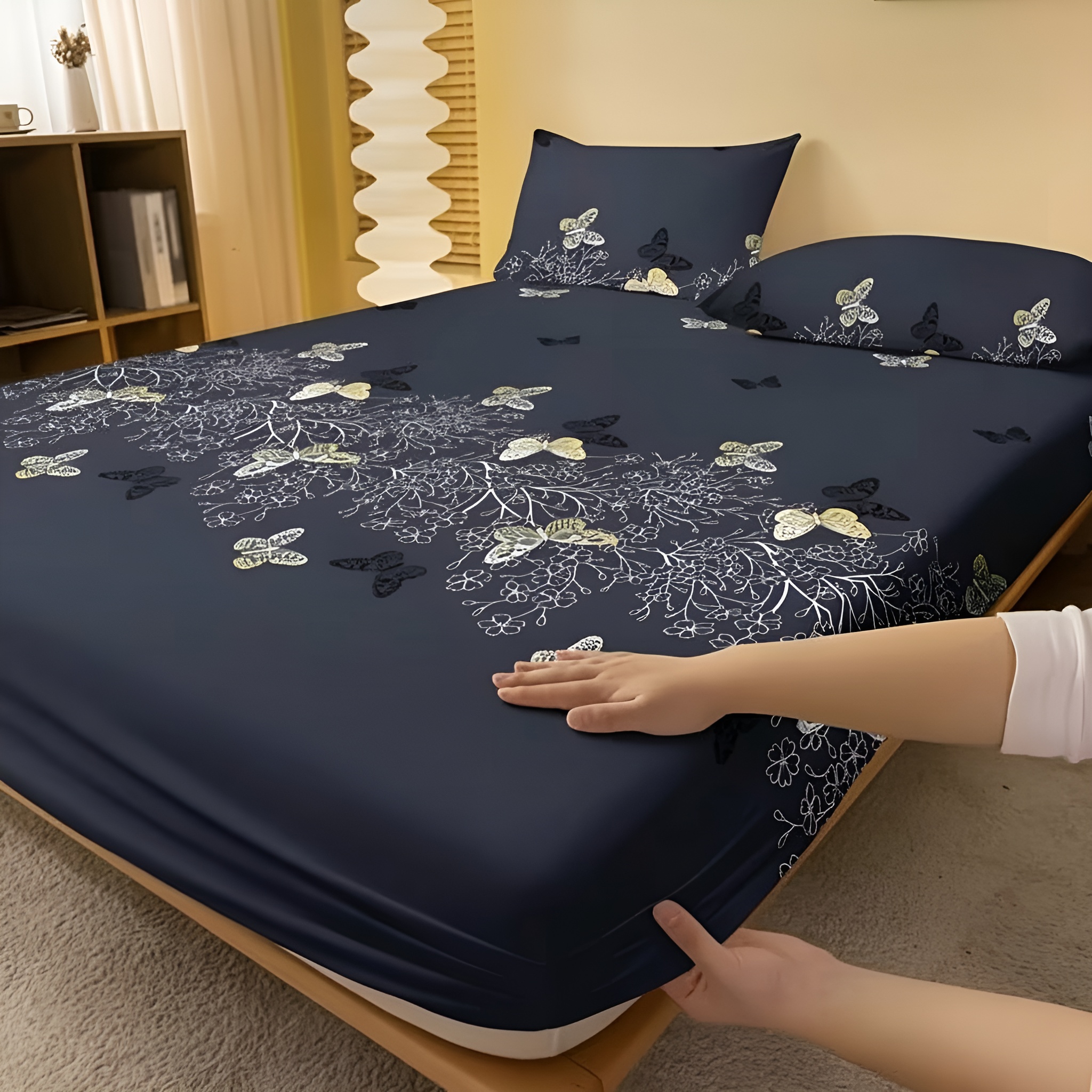 Floral Butterfly Pattern Printed Flannel Bed Cove For Bedroom