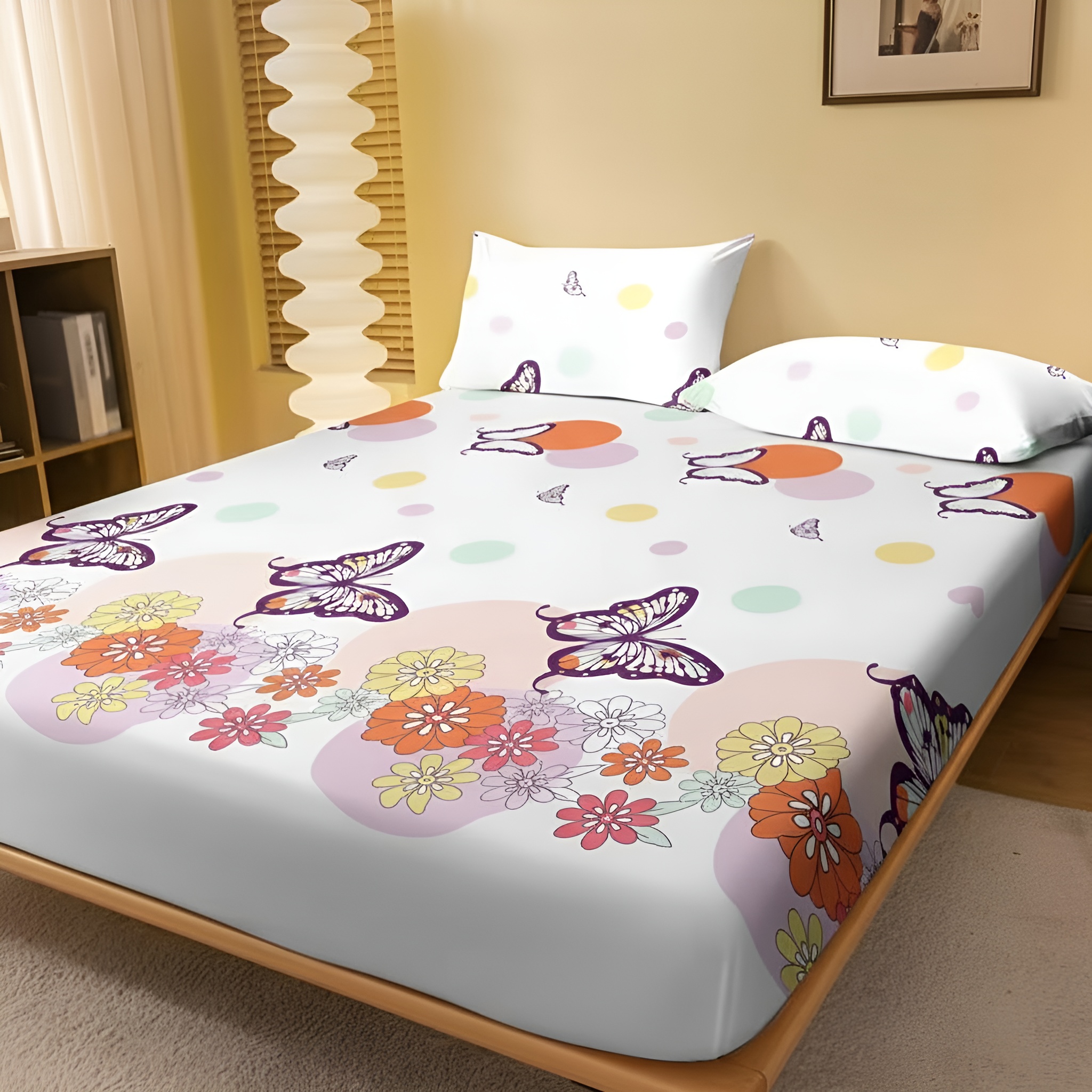 Modern Fitted Sheet With  Floral Prints For Bedroom