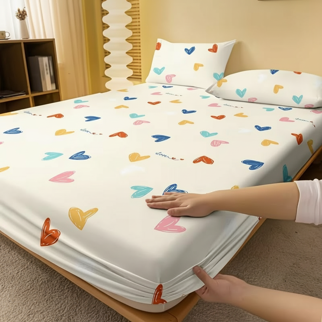 Abstract Sketch Print Fitted Sheet Quilted Bedding Cover