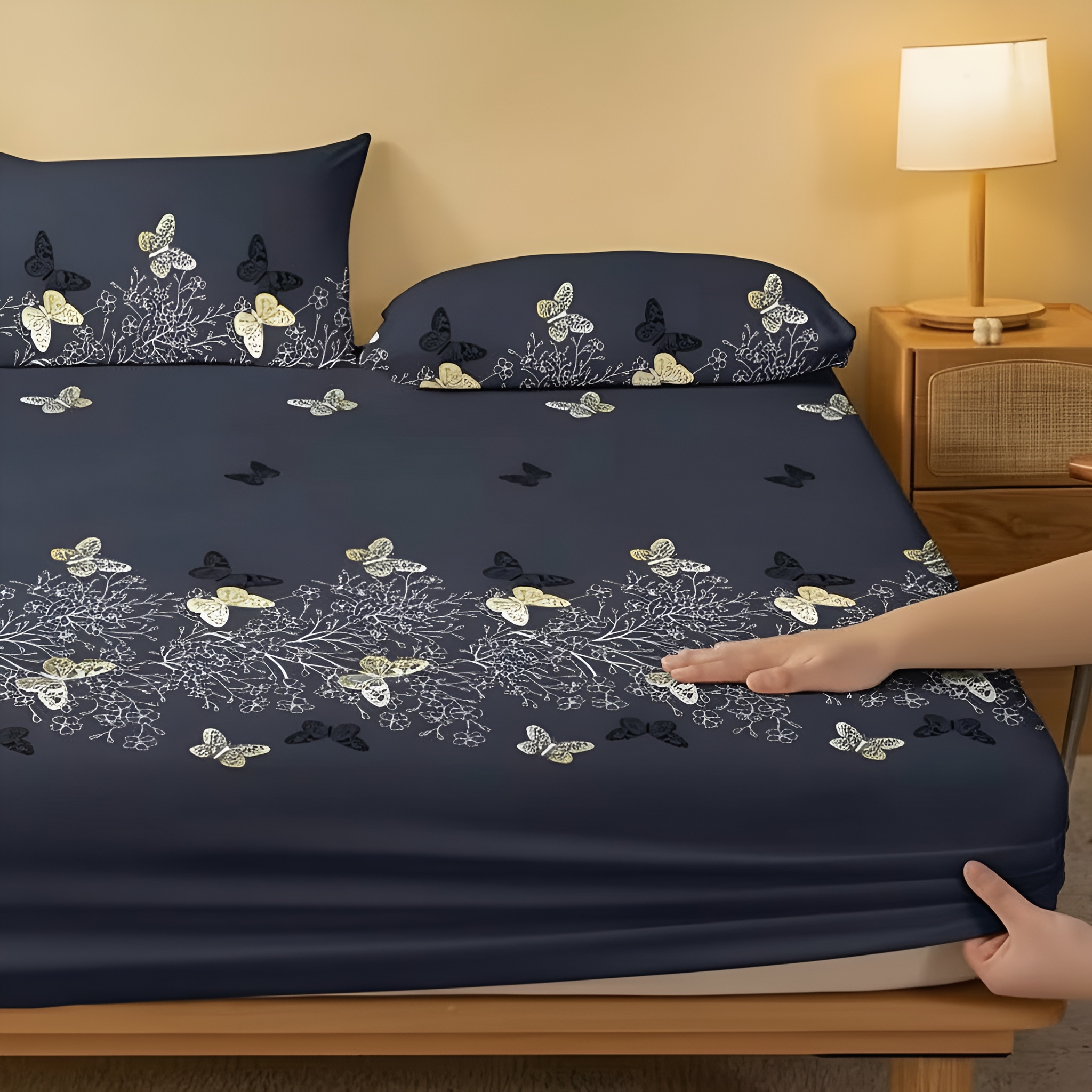 Floral Butterfly Pattern Printed Flannel Bed Cove For Bedroom