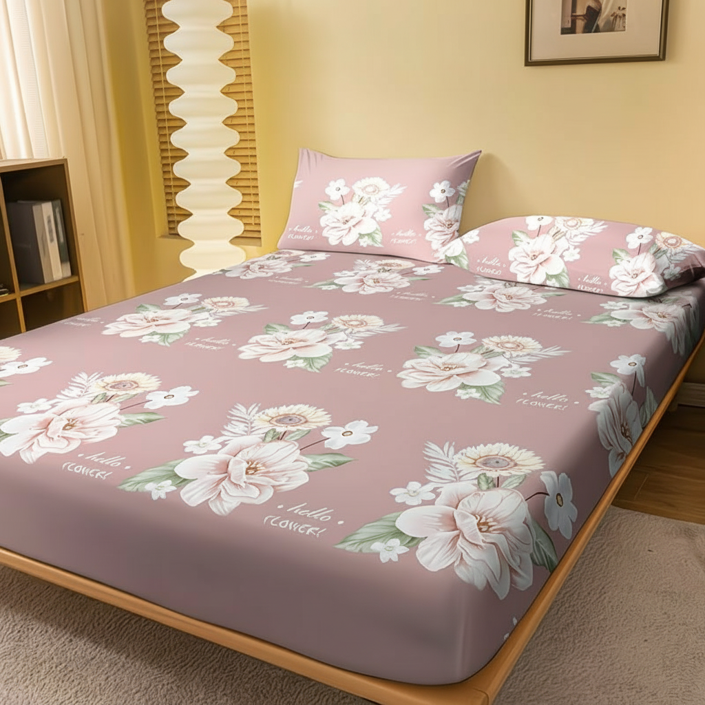 Flower Pattern Fitted Sheet Quilted Bedding Cover