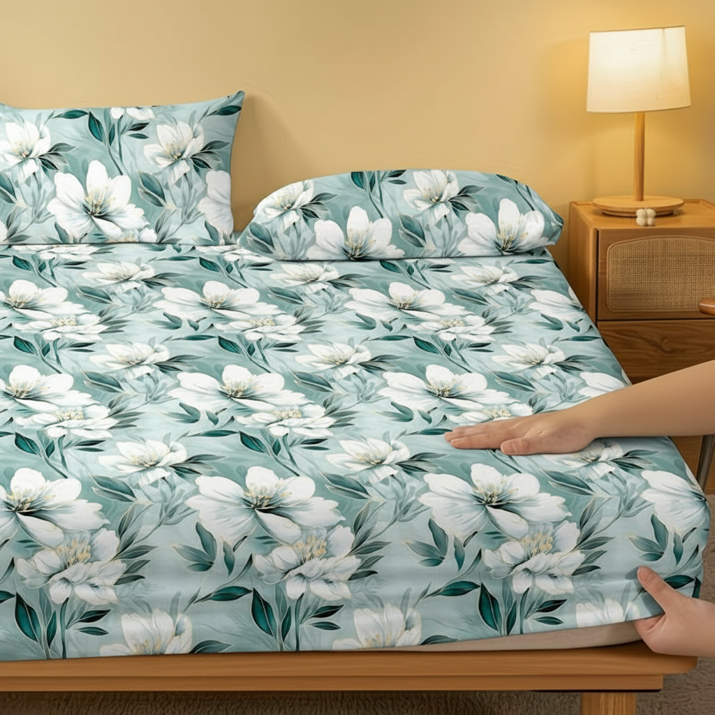 Flower Pattern Fitted Sheet Quilted Bedding Cover