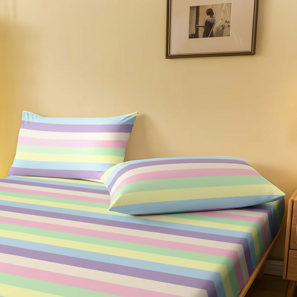 Striped Geometric Printed Pillowcase With Pocket Closure 