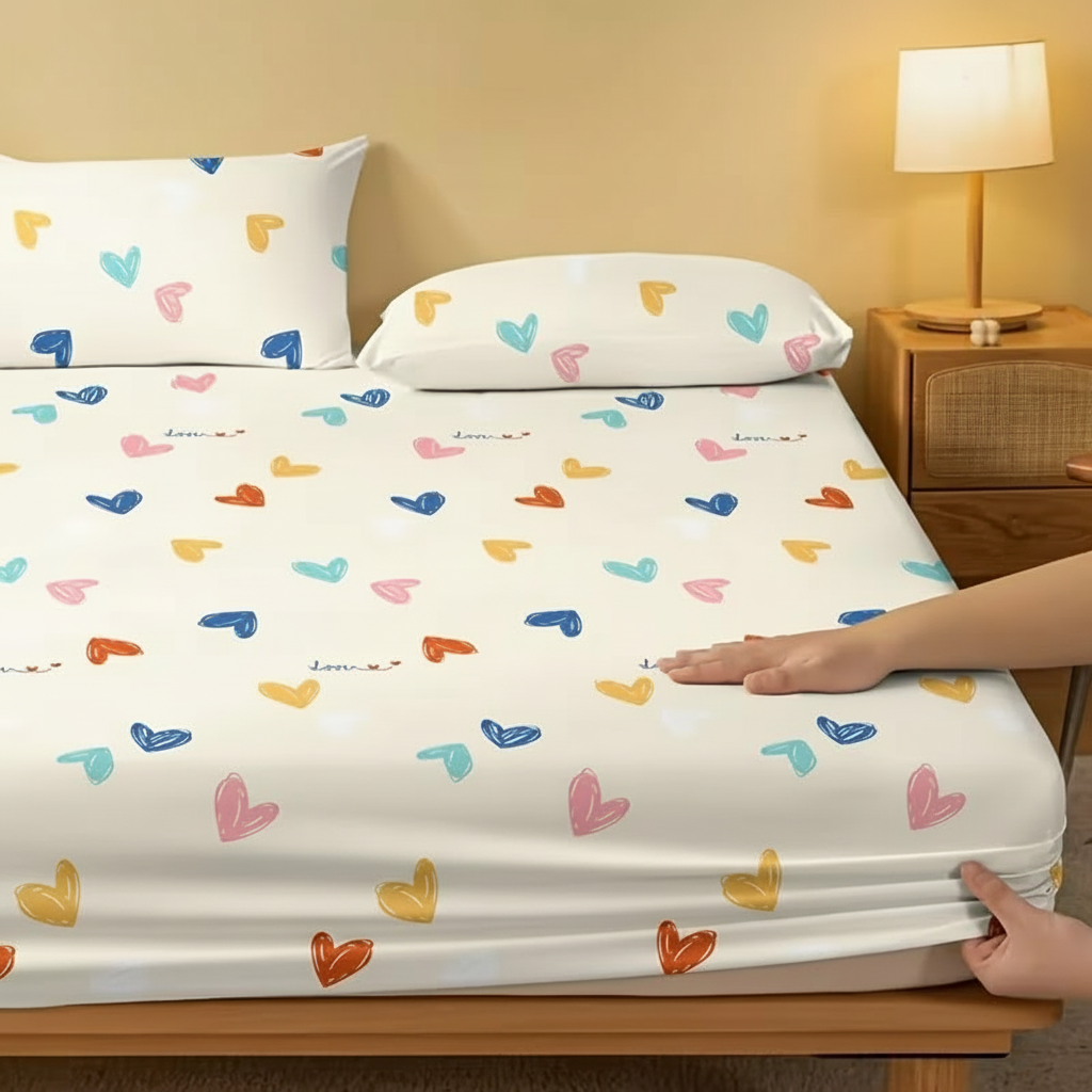 Abstract Sketch Print Fitted Sheet Quilted Bedding Cover